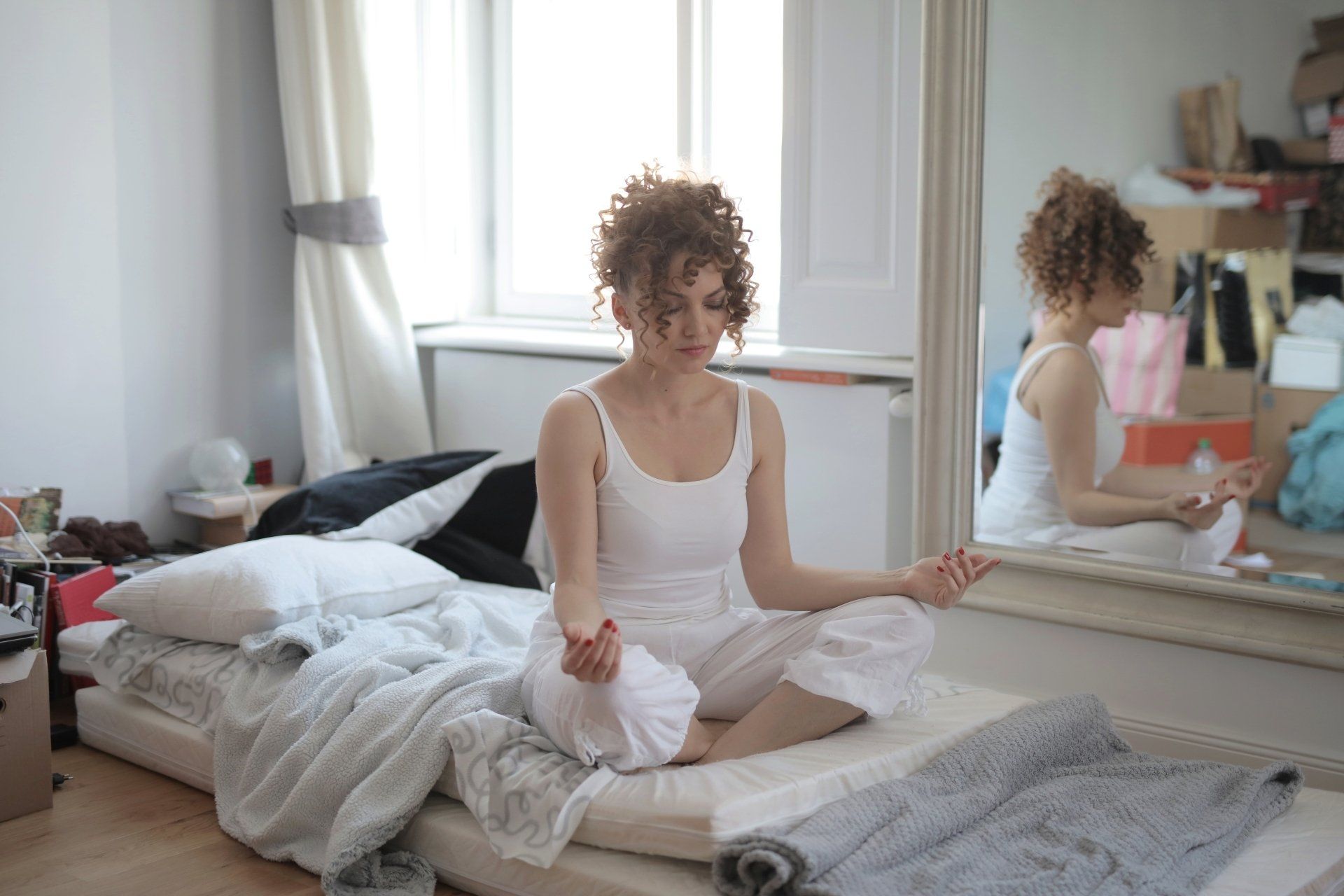 a woman meditating