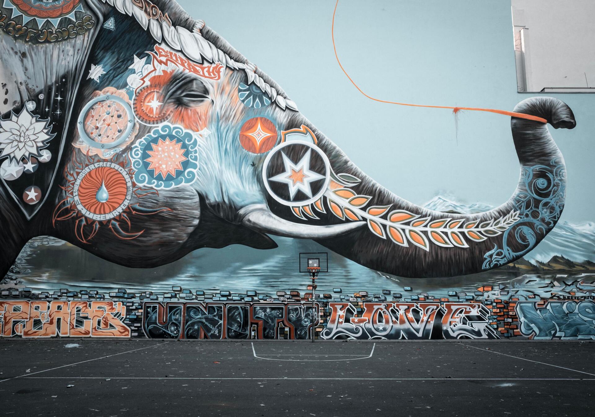 A mural of an elephant on the side of a building
