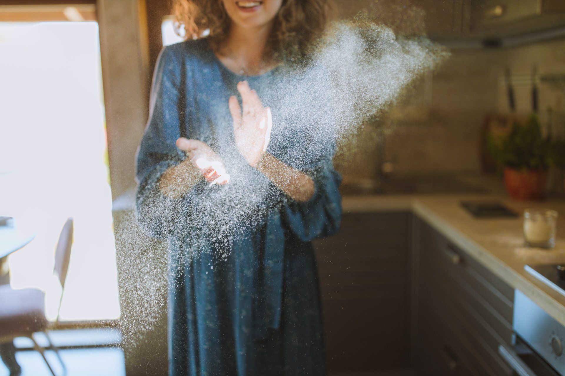 a woman seeing dust particles