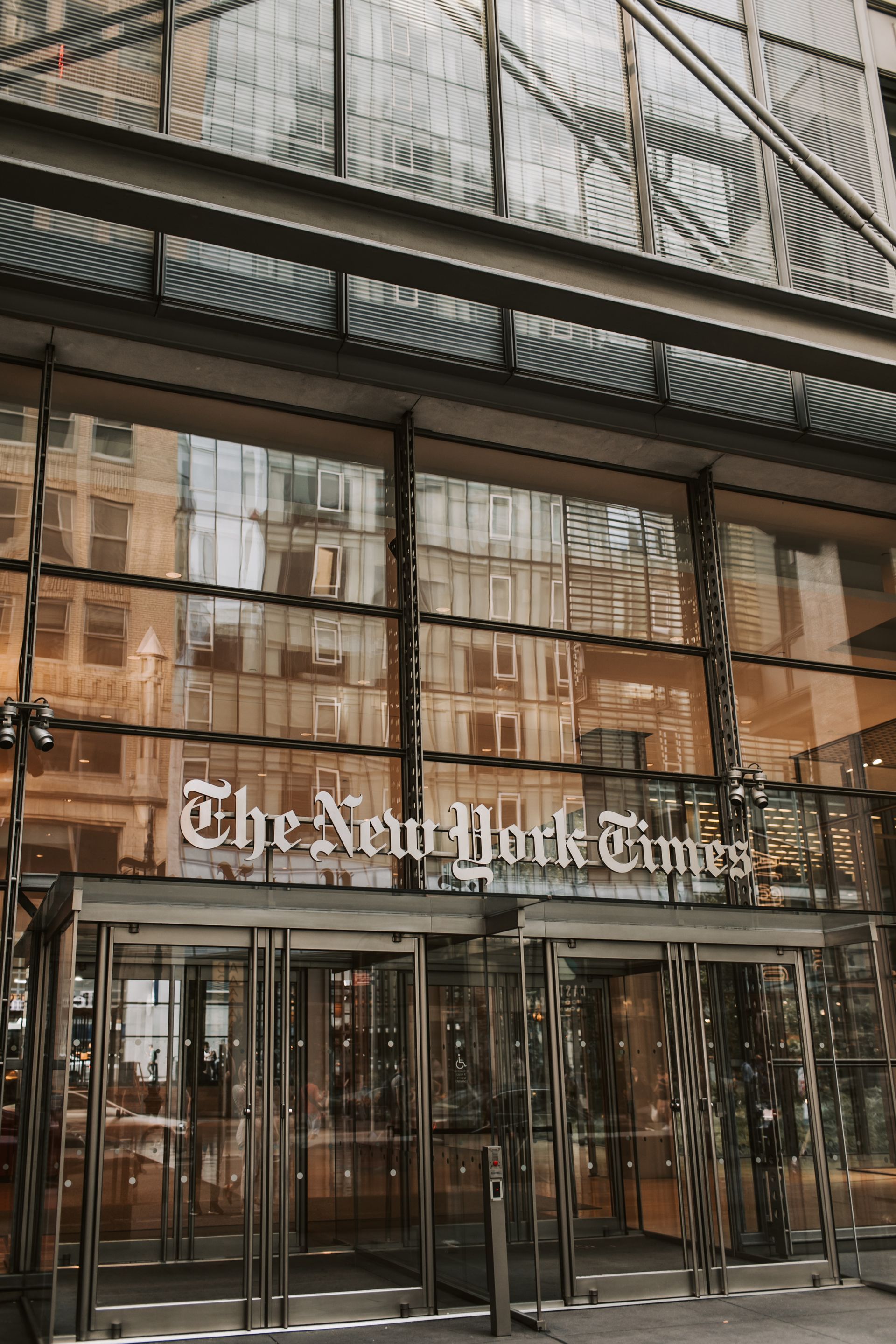 The entrance to the new york times building in new york city.
