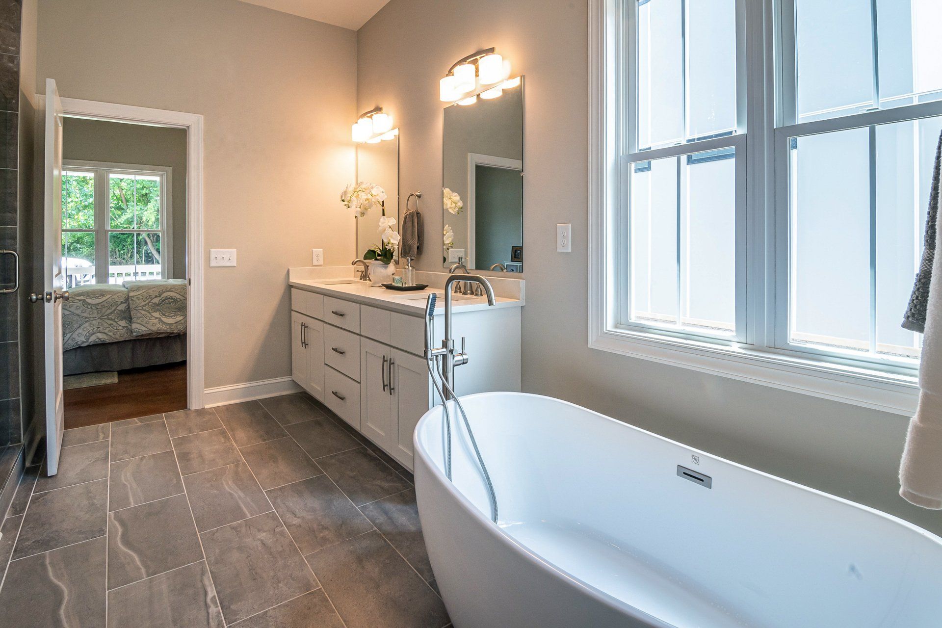 Bathroom tile and cabinet renovation in Lake Forest, CA