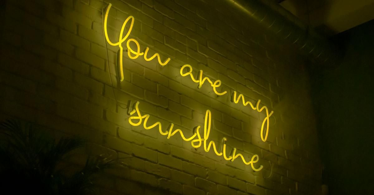 neonbelysning i gult med texten 'You are my sunshine'