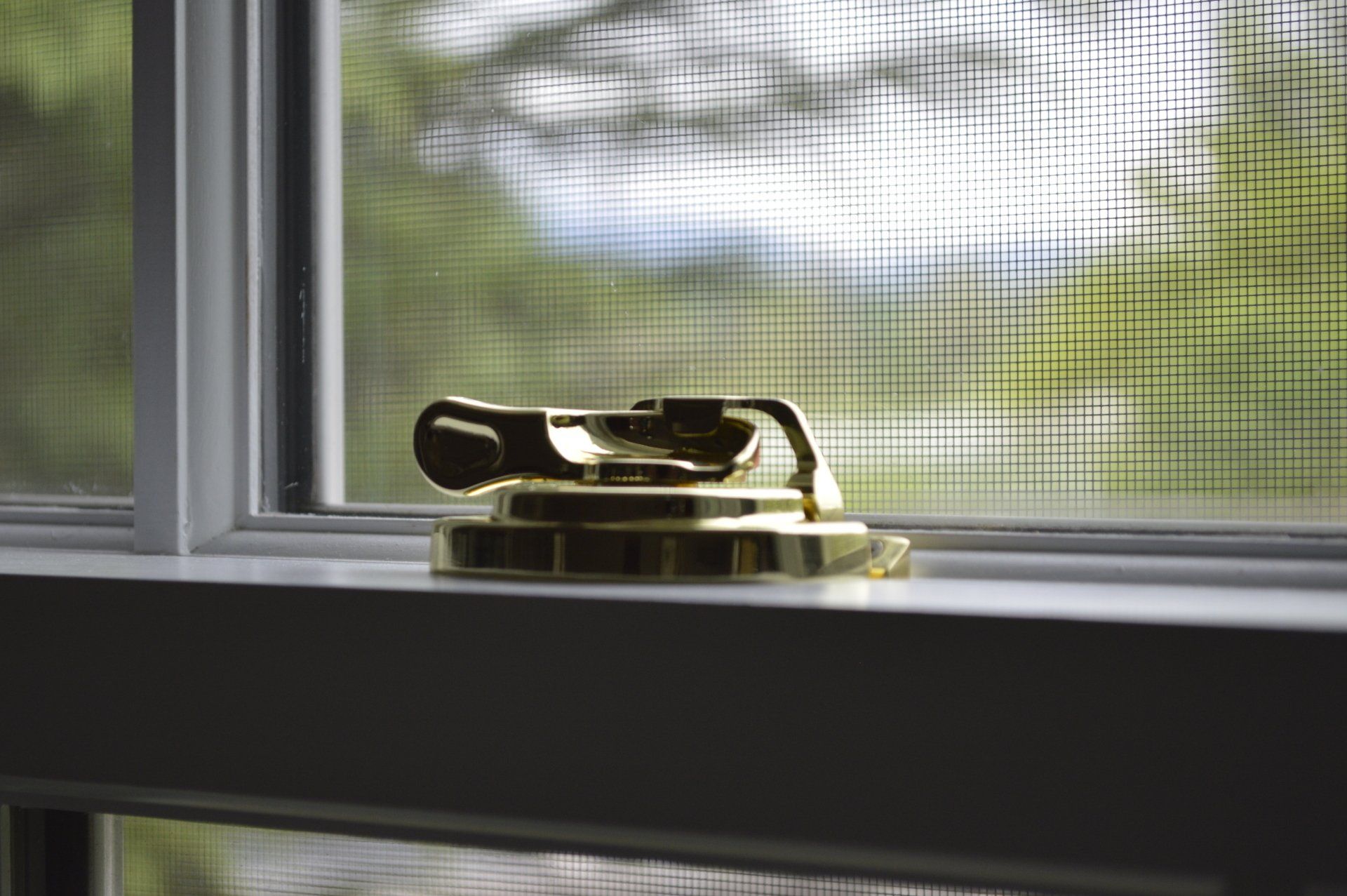 Clear window screen with pristine glass, allowing a view of the outdoors with natural light streaming in.