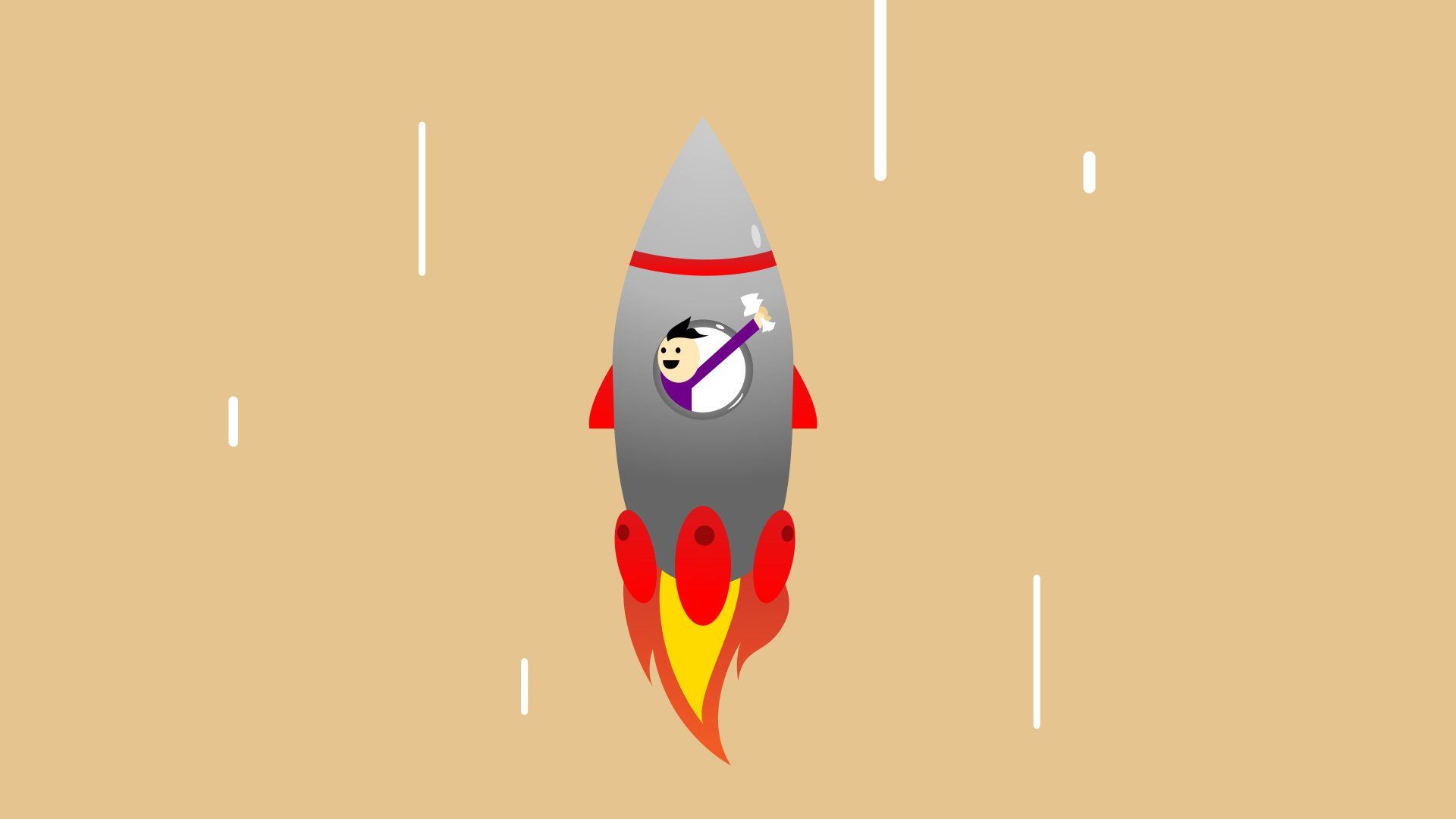 a cartoon rocket with a man on it is flying through the air .