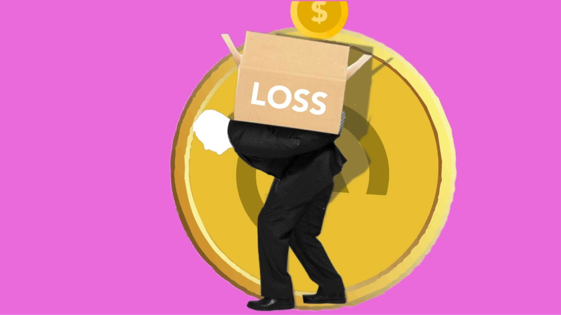 a man is carrying a box with the word loss on it 