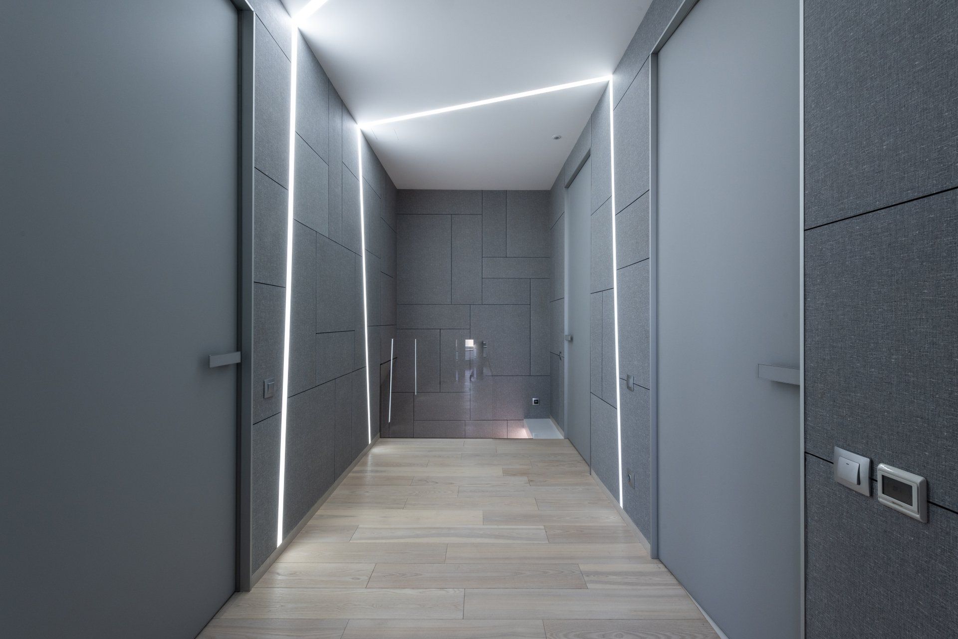 Grey corridor without doors