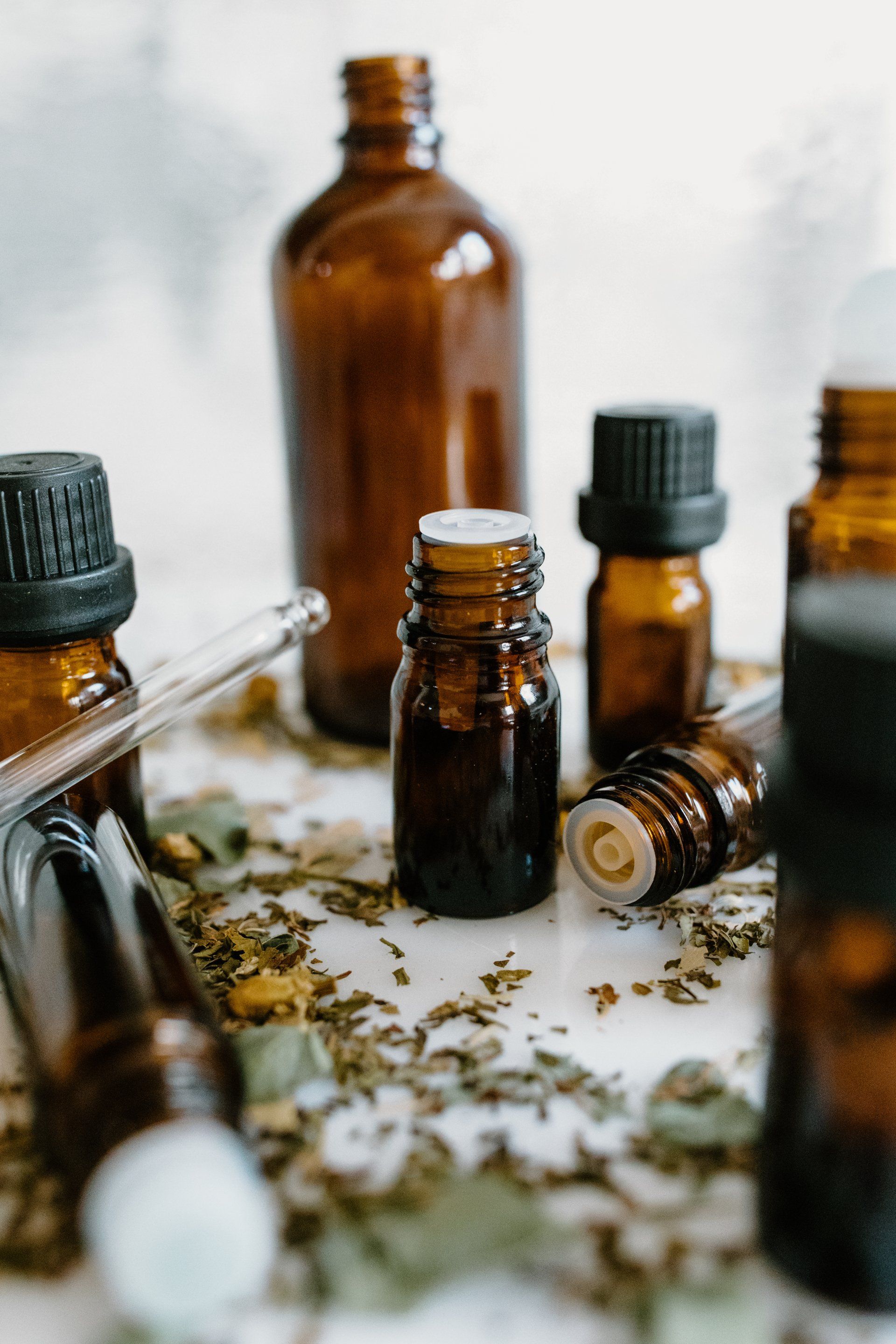 Aromatherapie in bruine flesjes