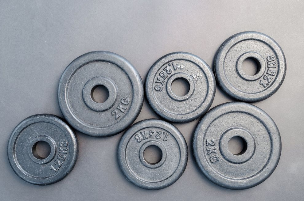 Neatly arranged weight plates