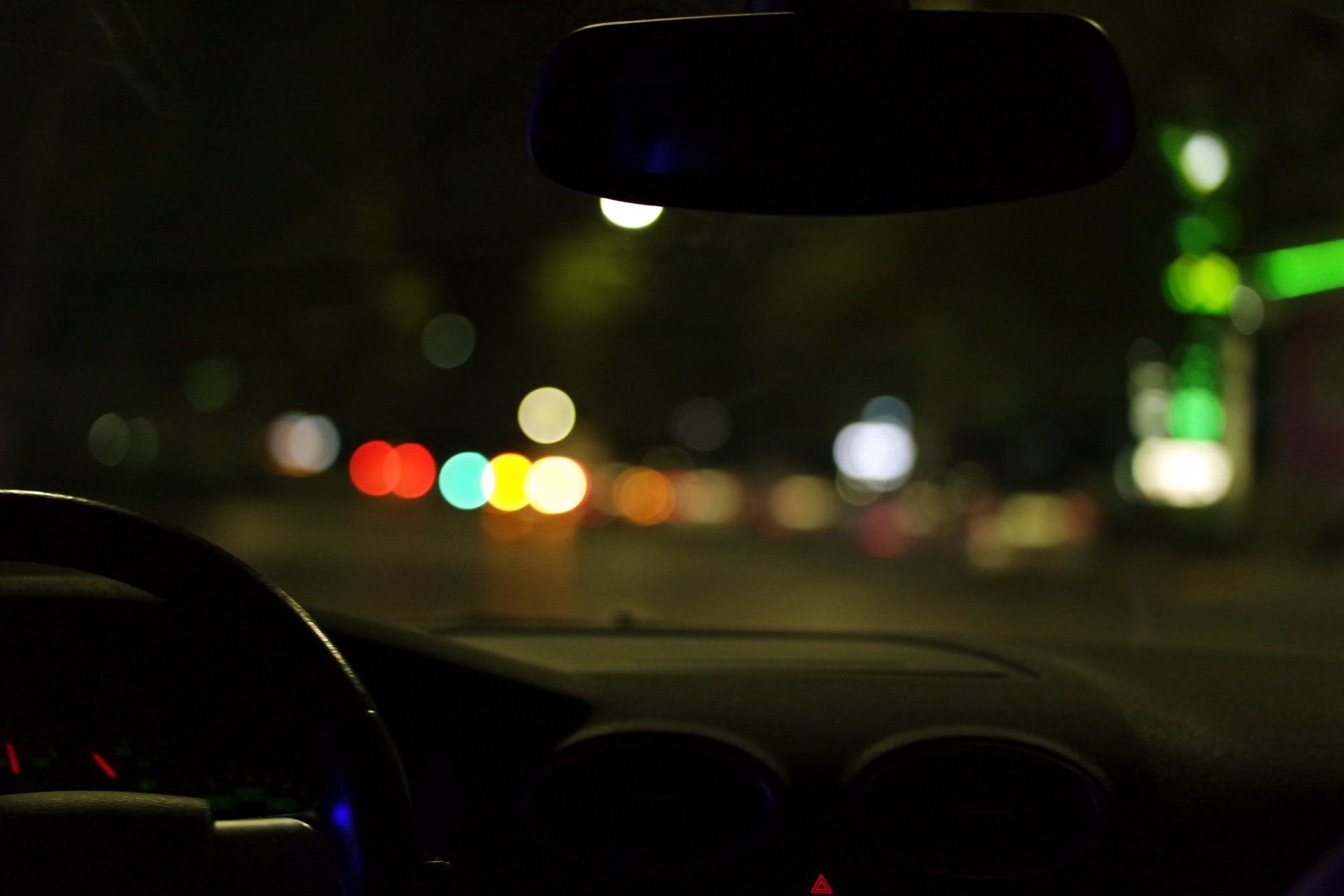 a car driving at night