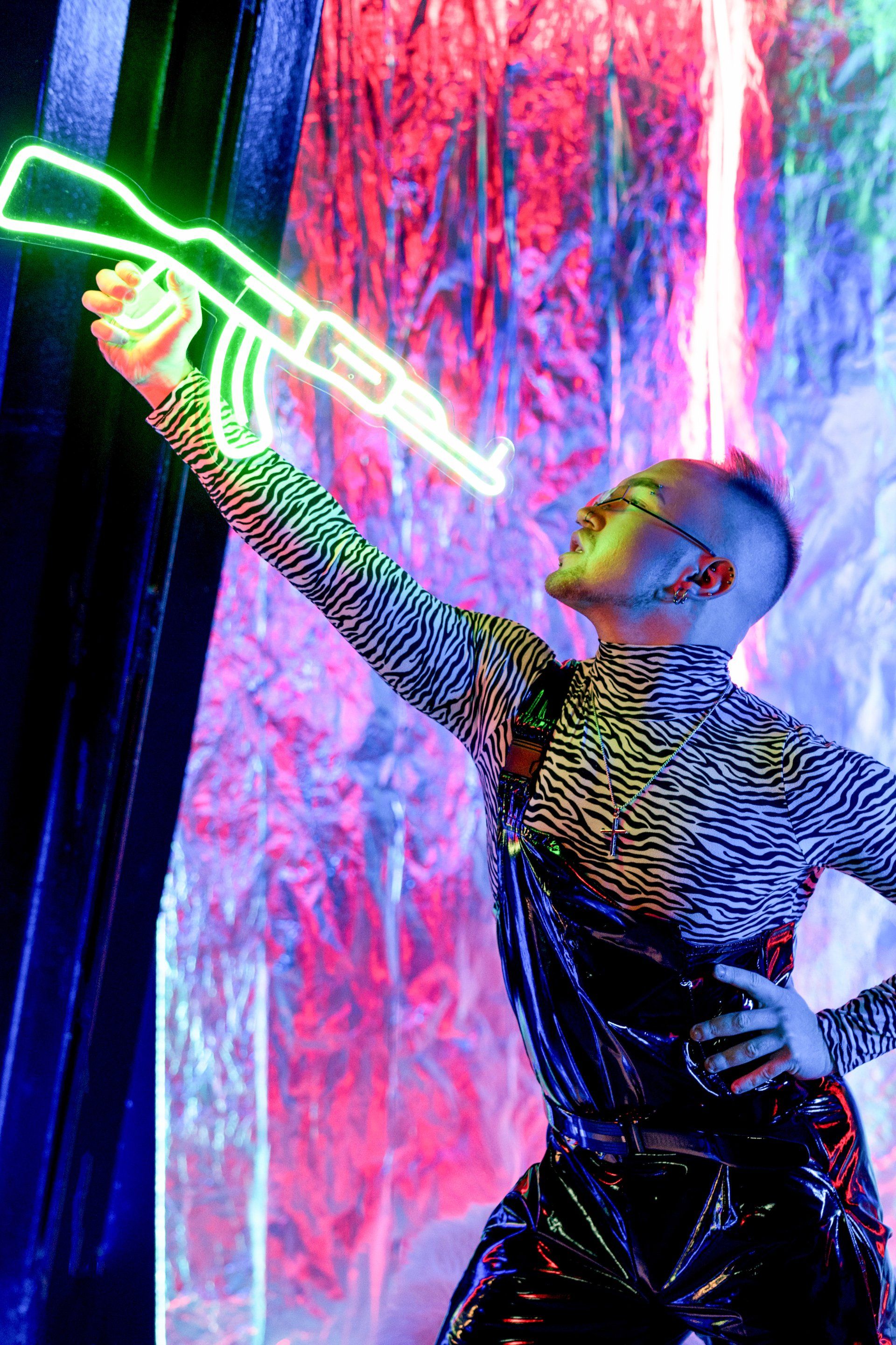 Dancer reaching up into the air