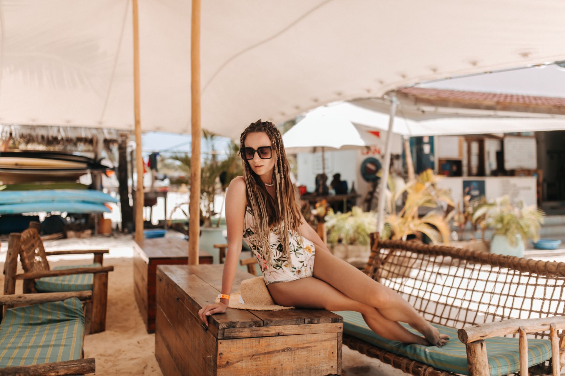 Beautiful woman in a restaurant in Ibiza