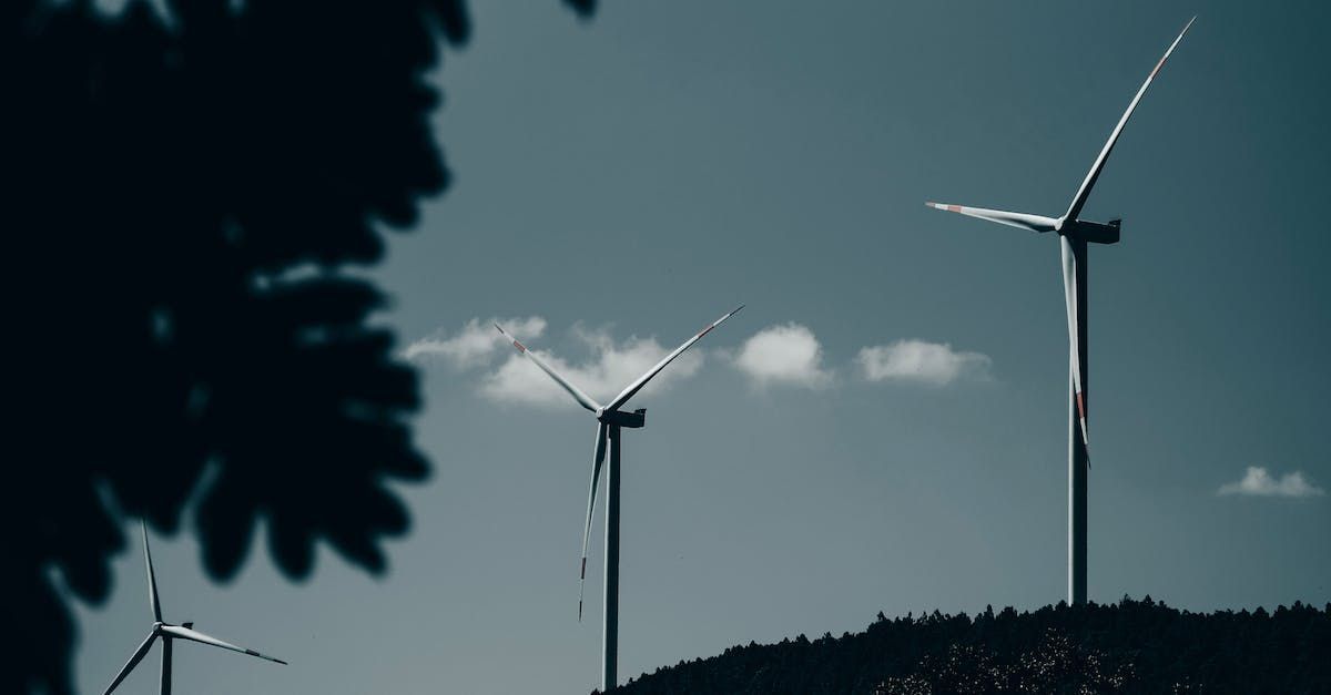 a group of wind turbines are sitting on top of a hill .