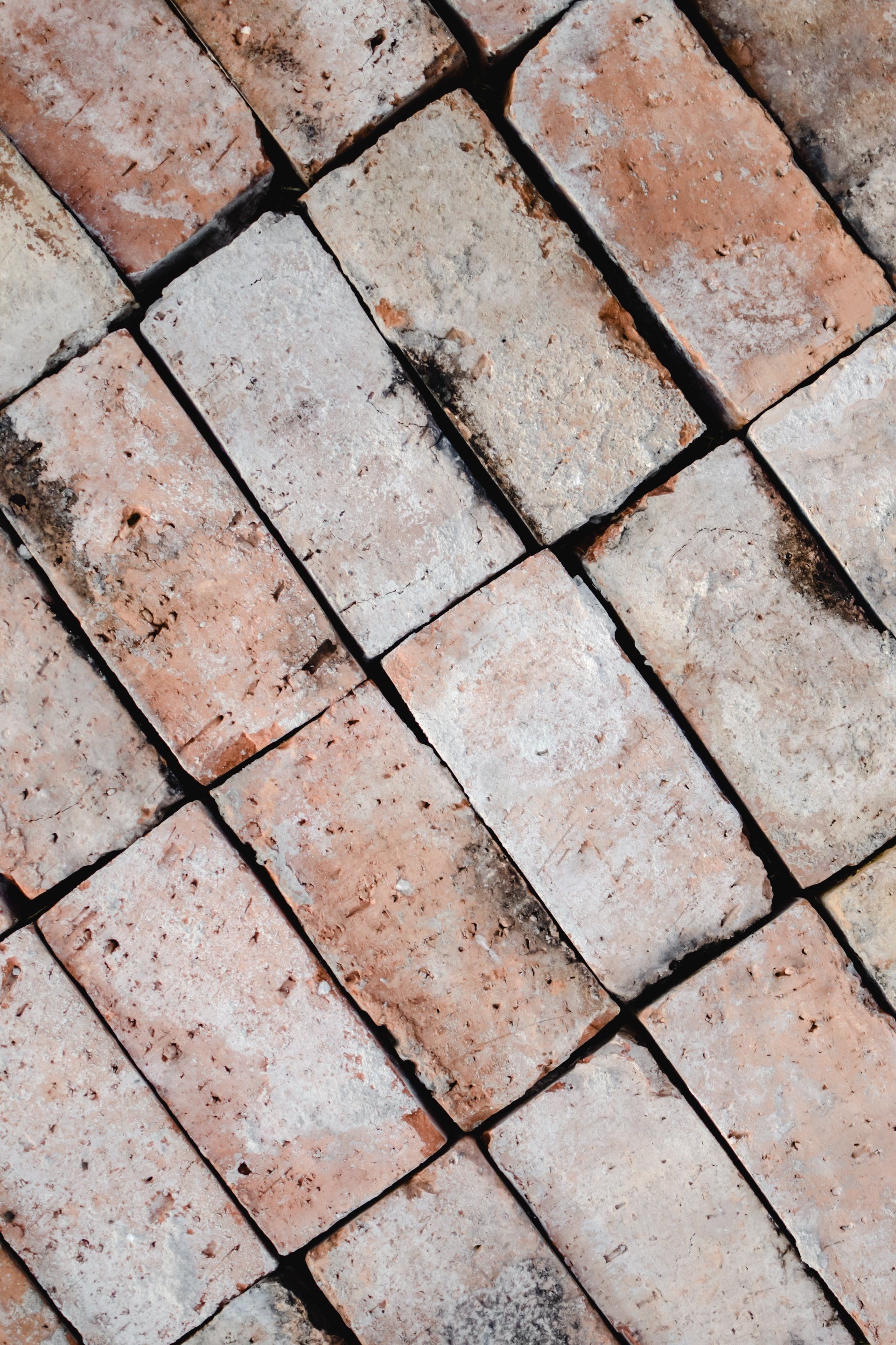 rustic rectangular brick pavers in  a row