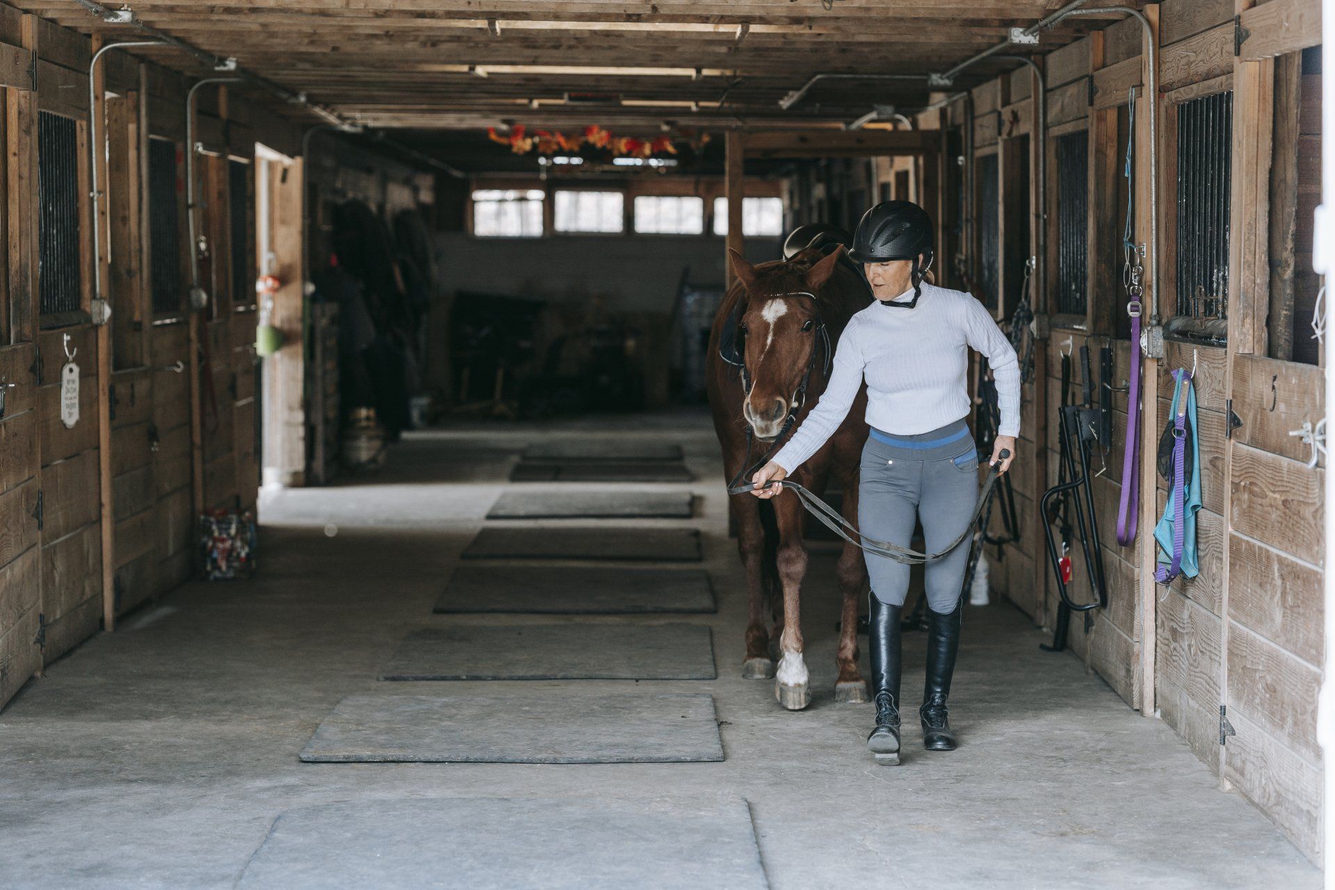 Crushed Limestone flooring in a horse barn