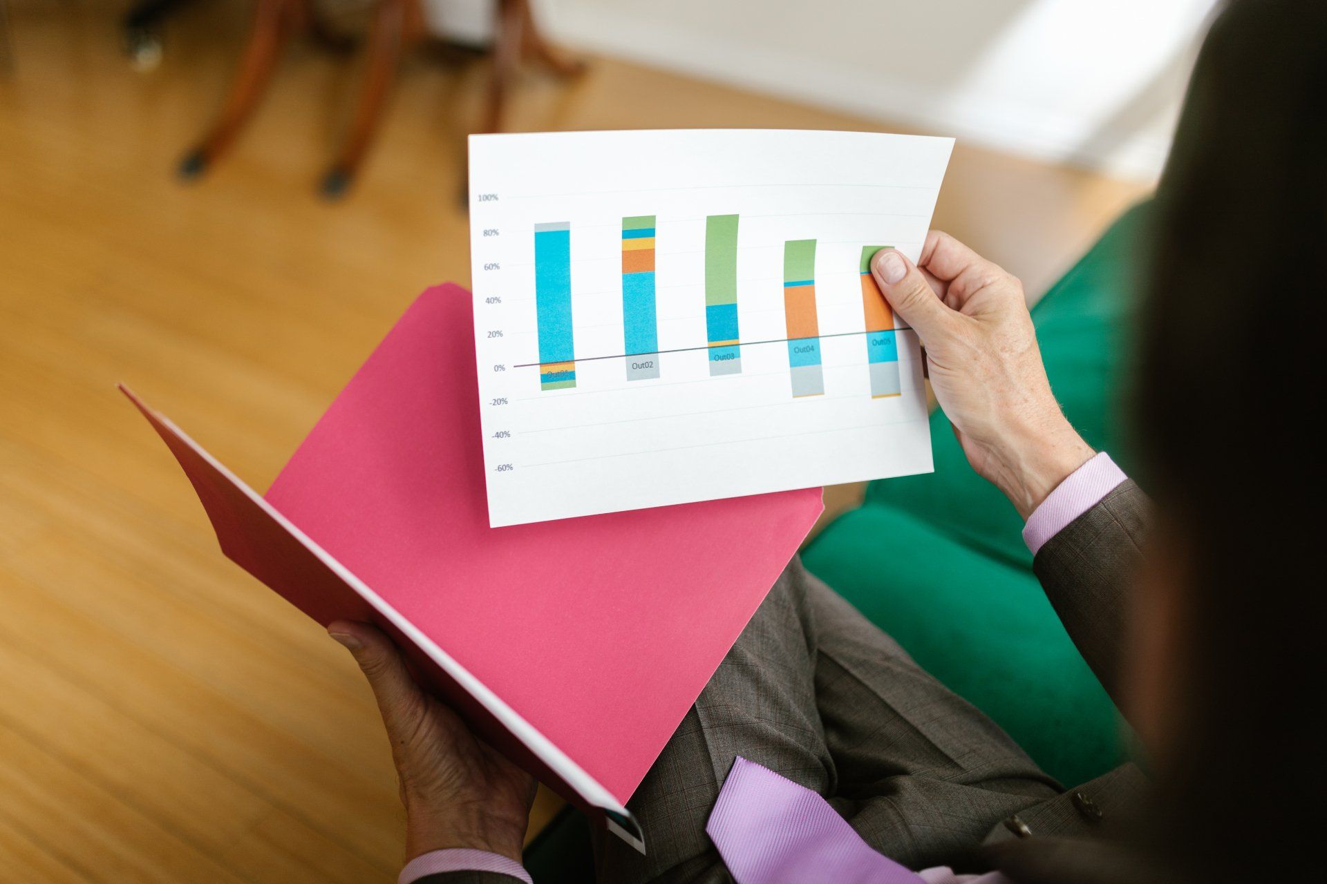 colorful bar graph on a paper handout