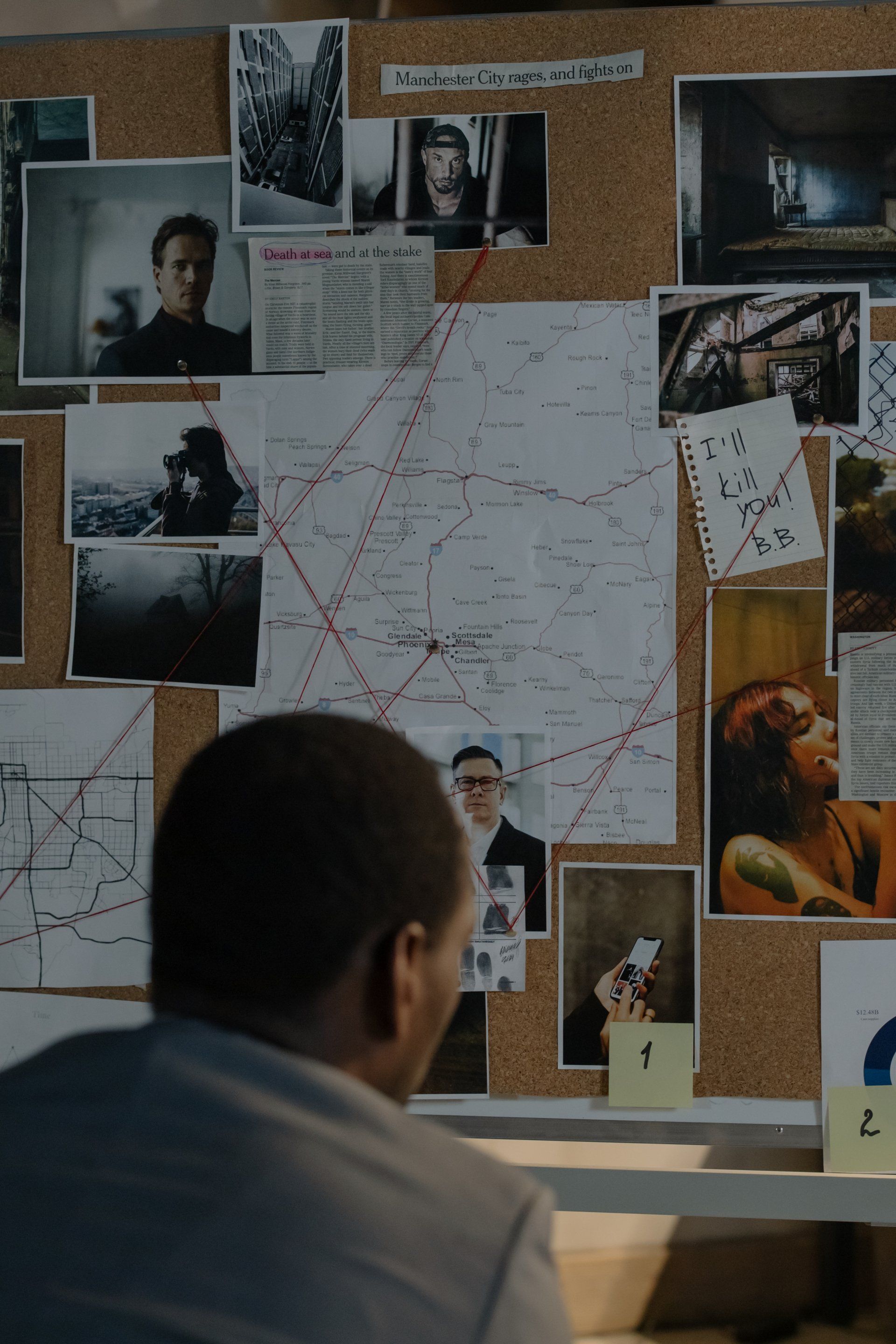 A police board with evidence for Organize crime