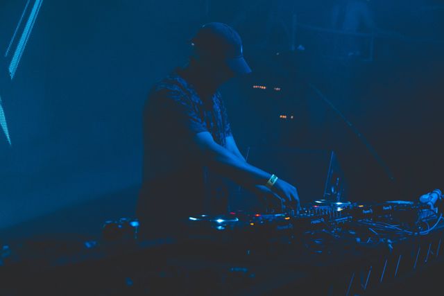 Famous electronic music artists performing live with their signature styles.