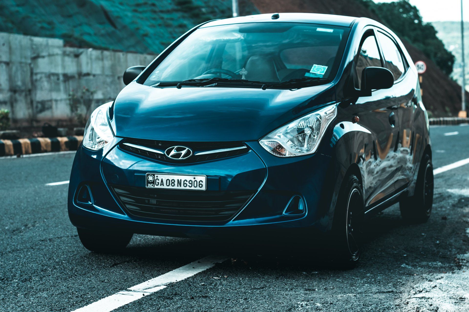 Hyundai Accent parked on side of road