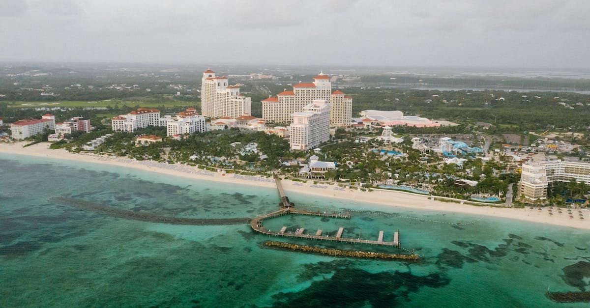 An aerial view of a beach resort in the bahamas