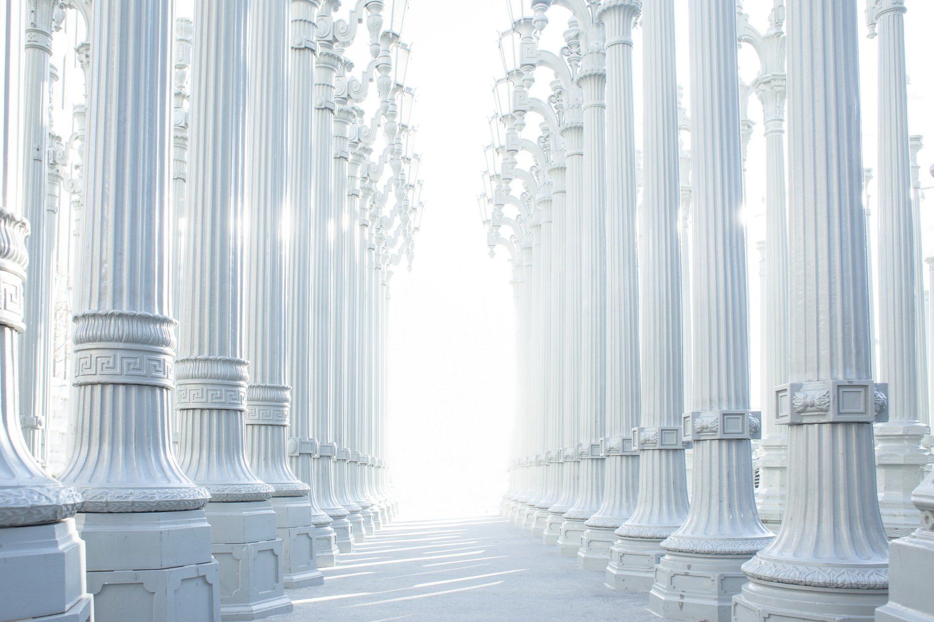 2 rows of white stone columns