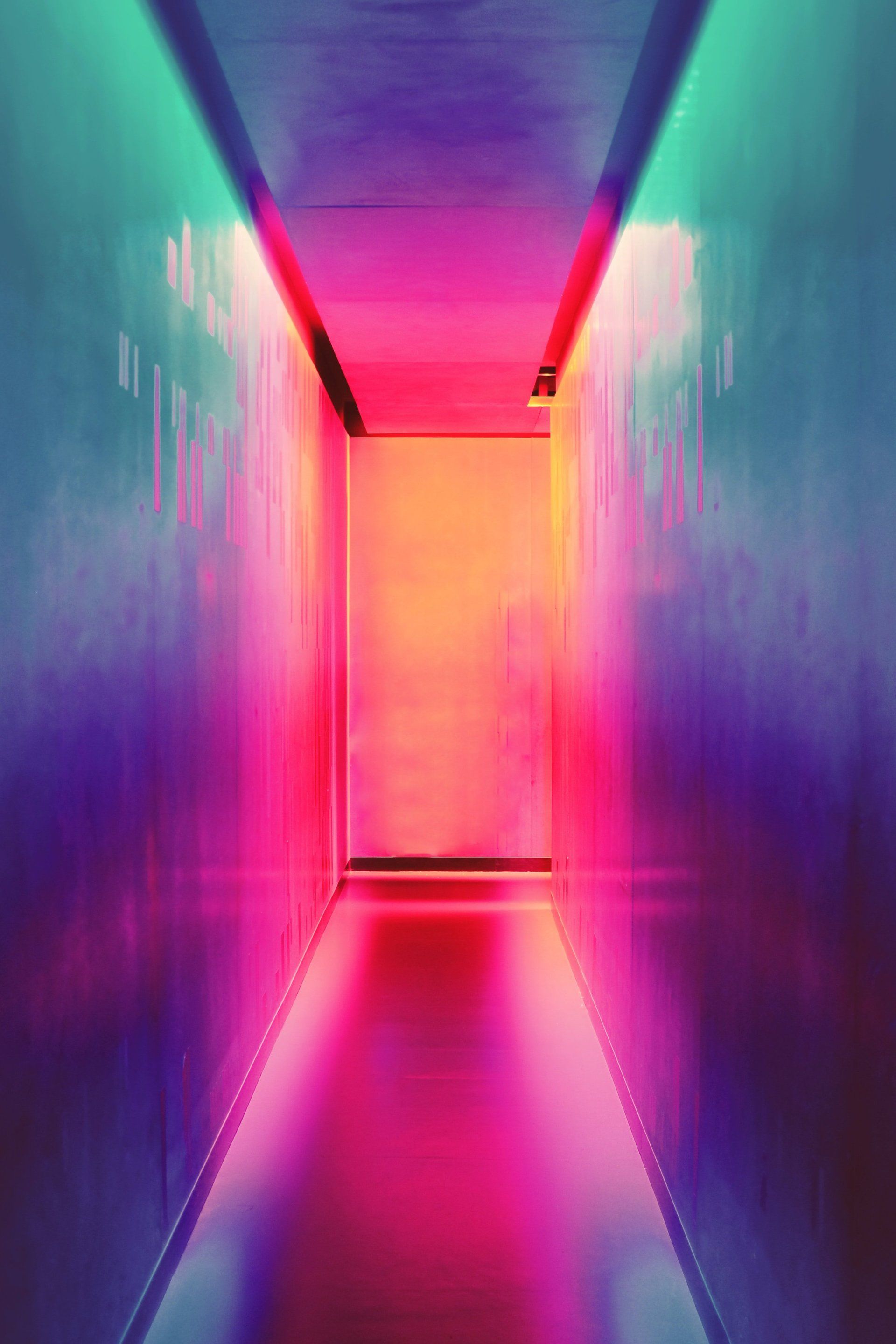 A colorful hallway lit by LED lights