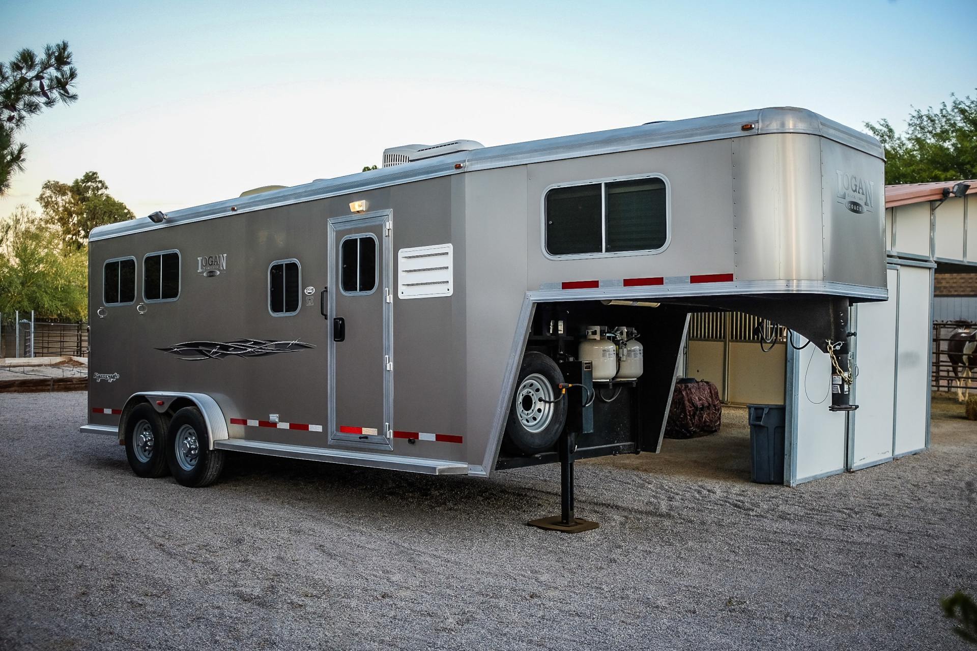 Silver horse trailer