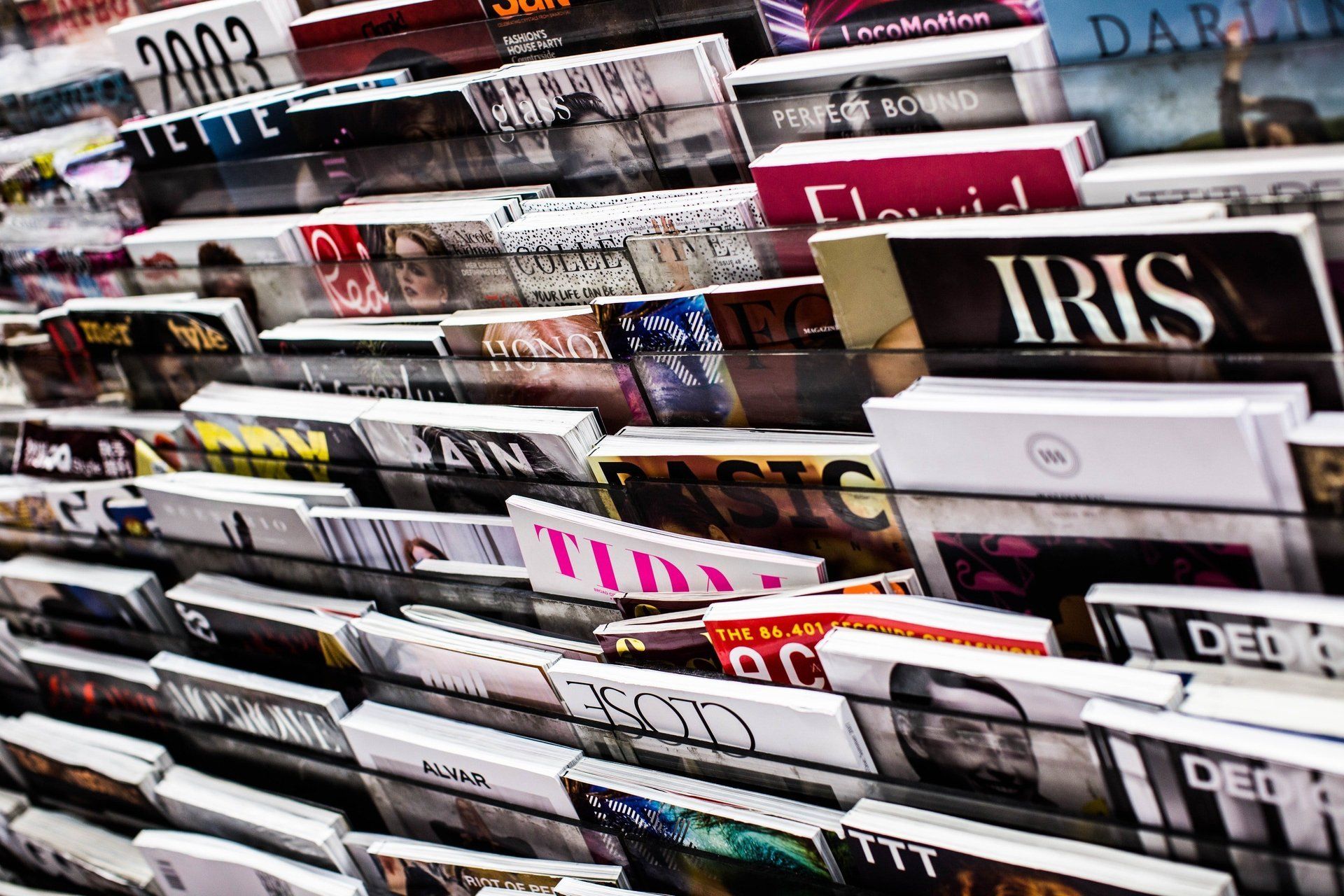 variety of magazines at stand