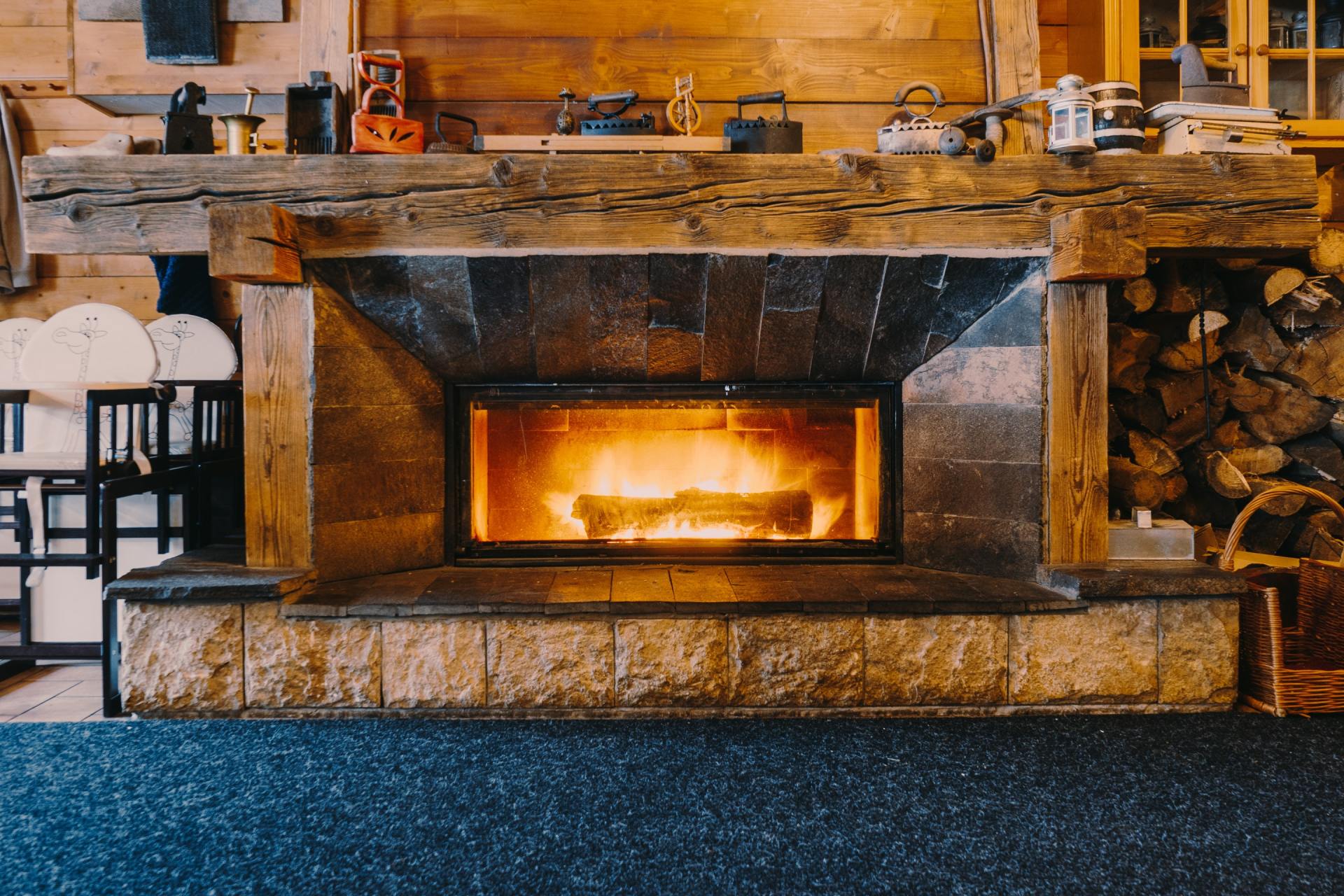 Hardwood Beams Around Fireplace
