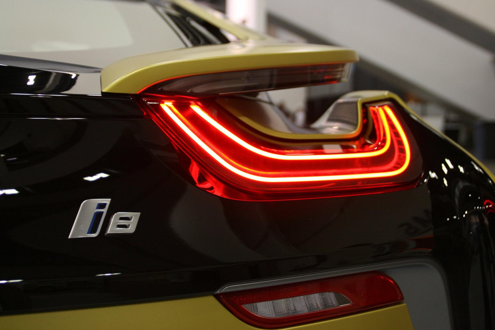 yellow BMW i8 close up