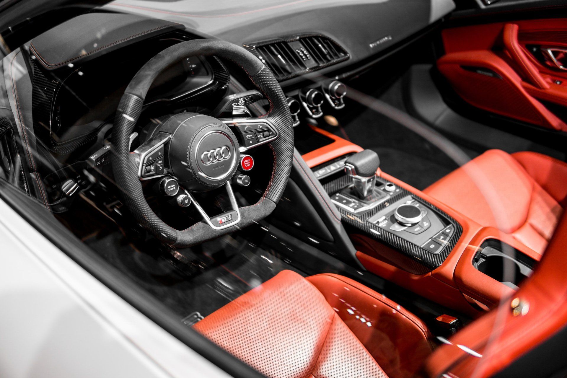 red and black leather Audi R6 interior