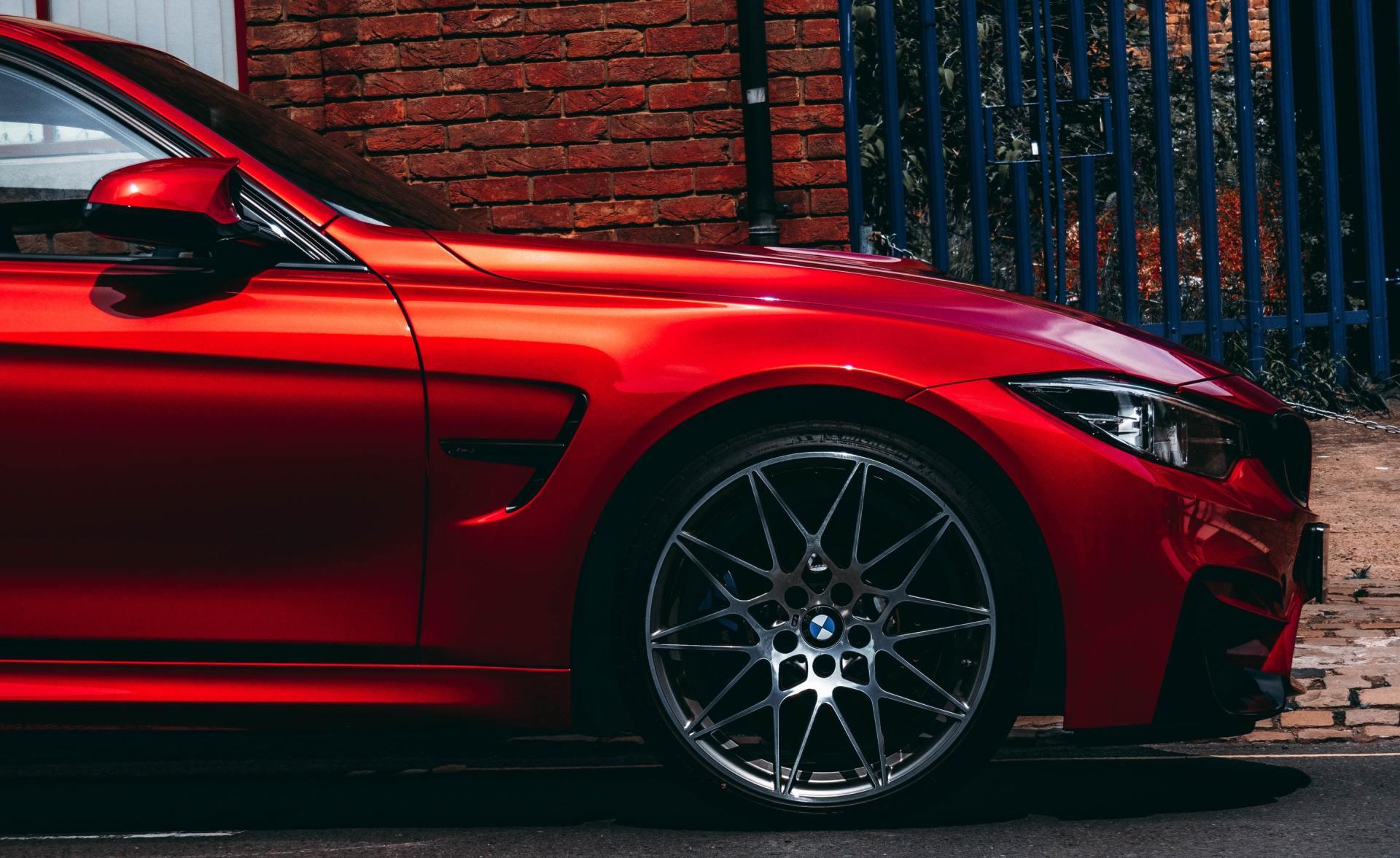 red BMW M3 side close up