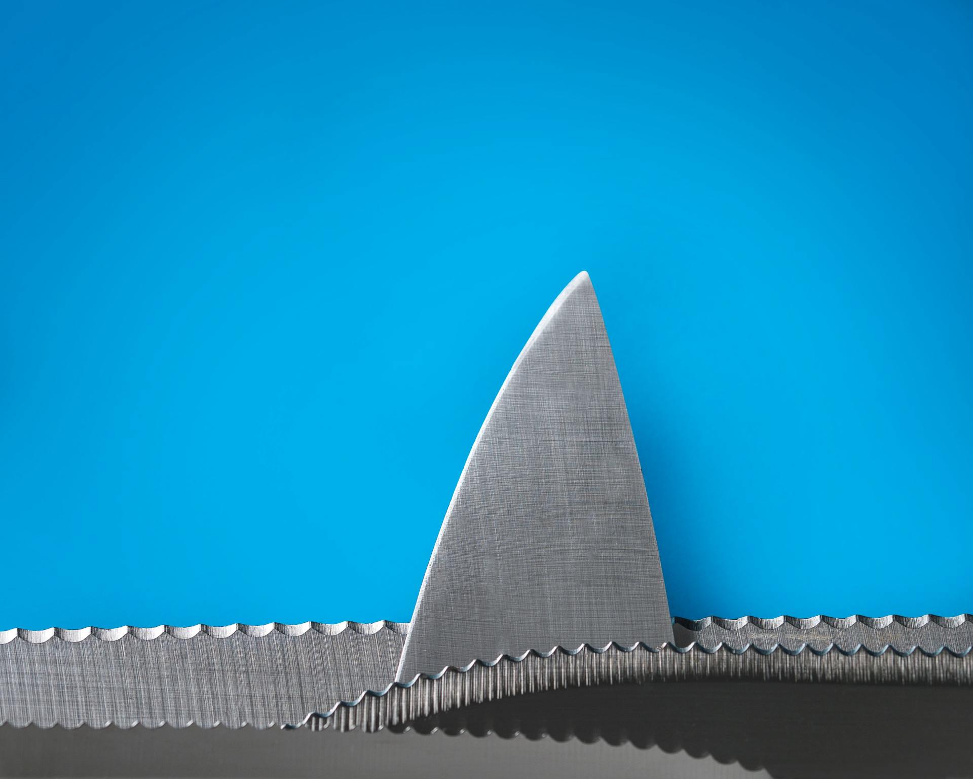 A pair of scissors with a shark 's tail on a blue background.