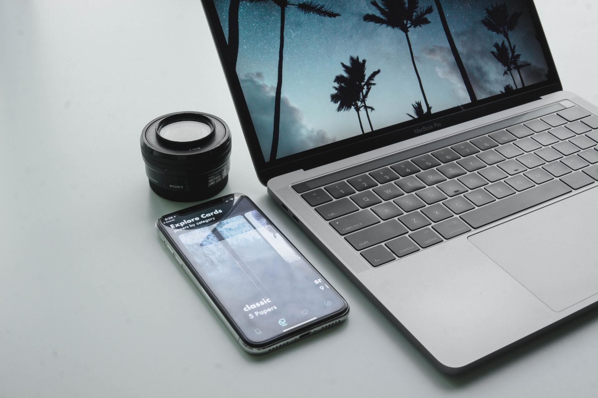 Digital devices sitting on surface