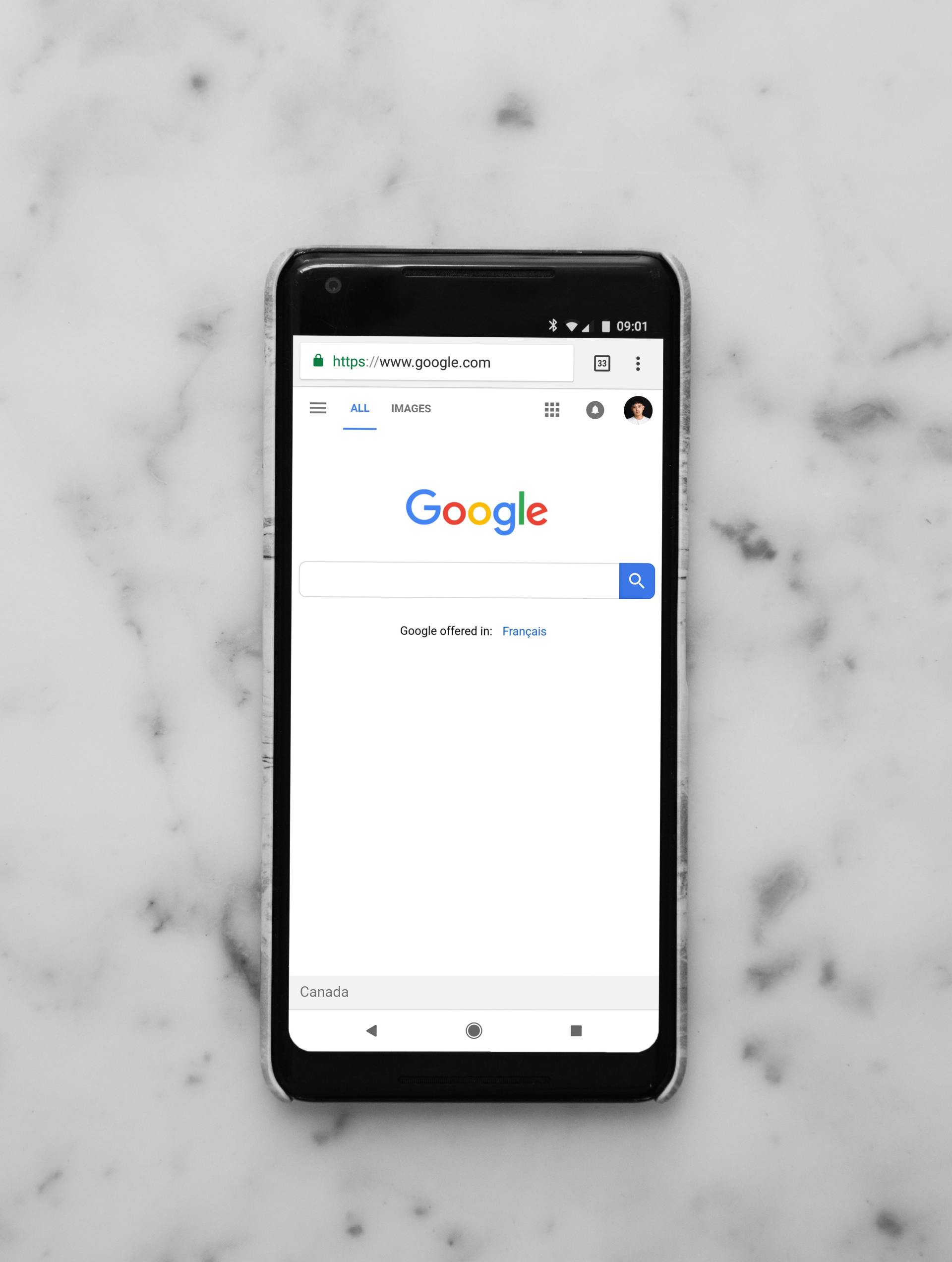 A mobile phone with Google screen