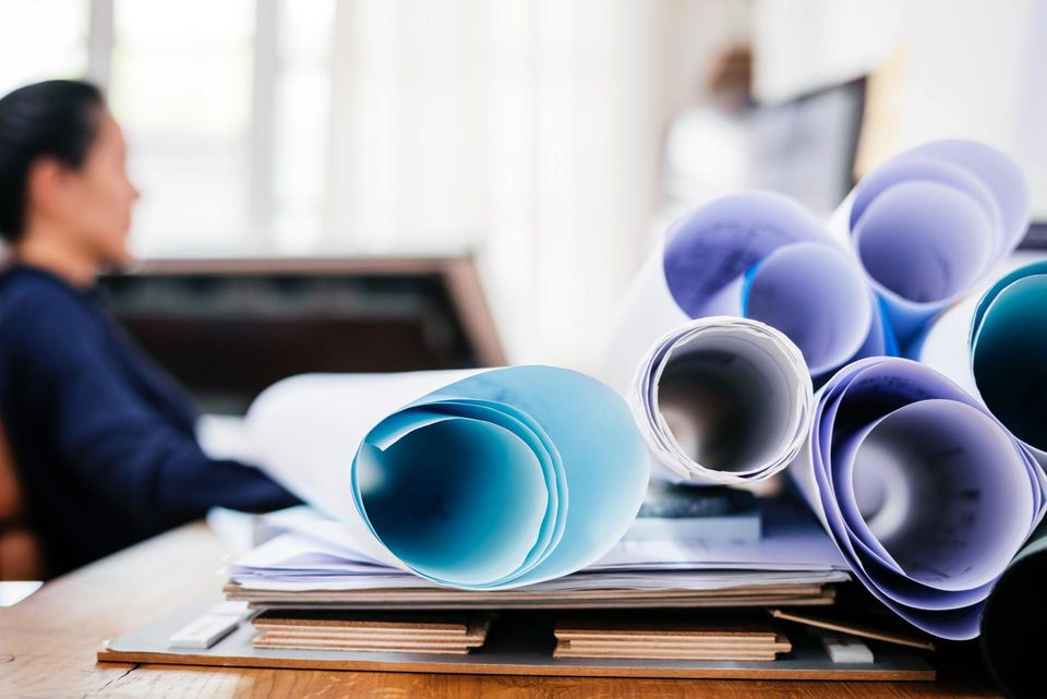 Blueprints on Desk