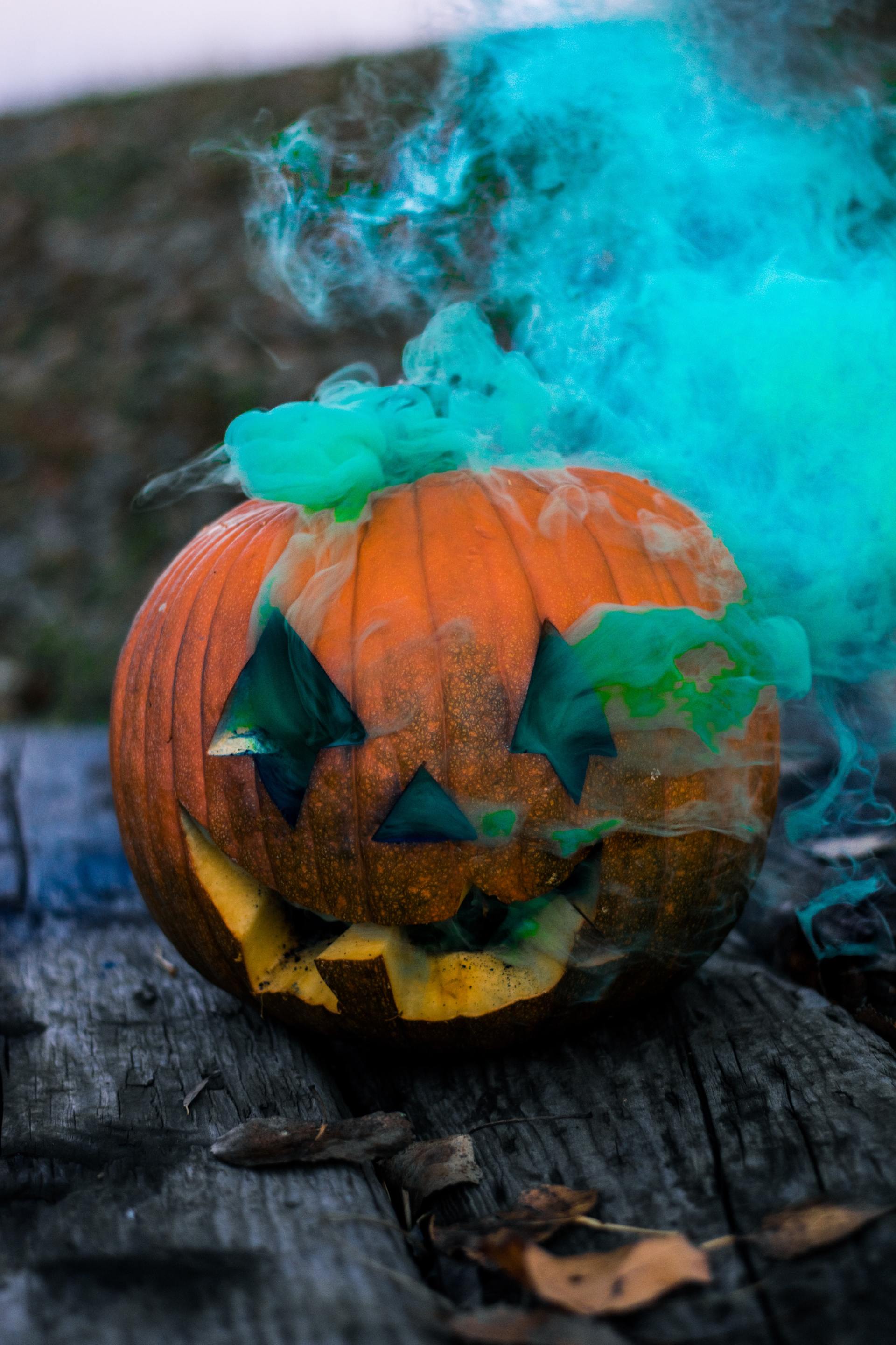 pumpkin with teal smoke