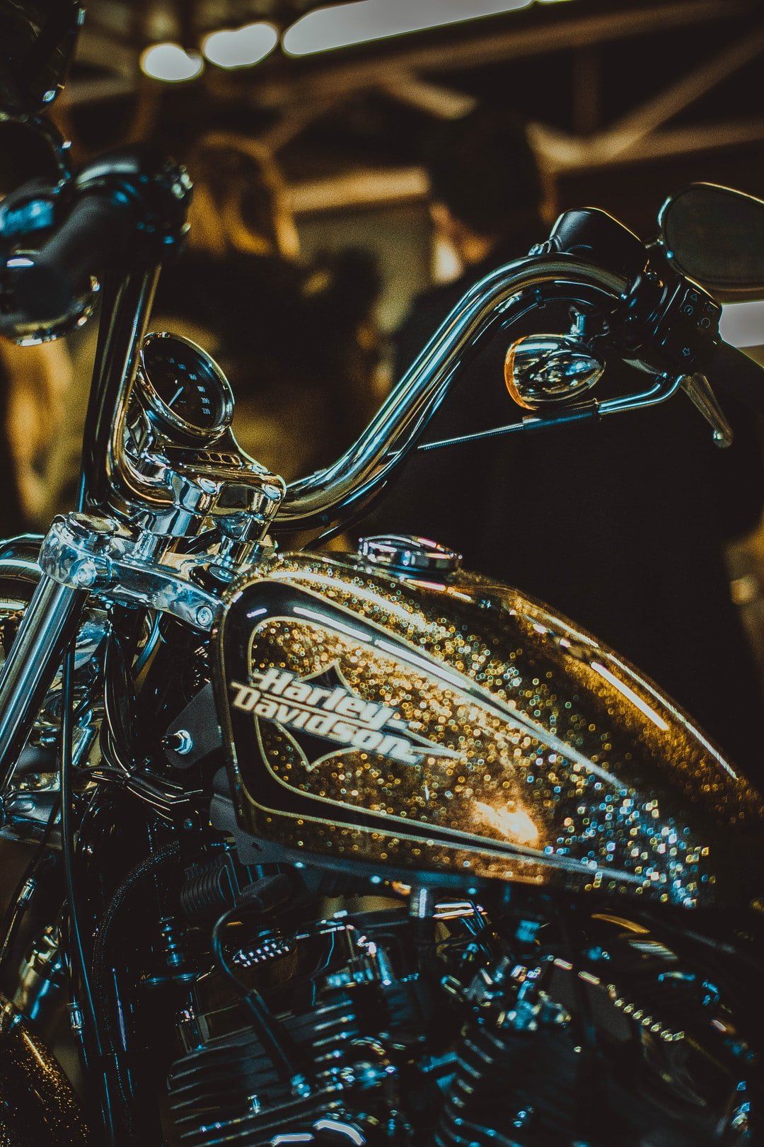 harley davidson in sparkly gold with high handle bars