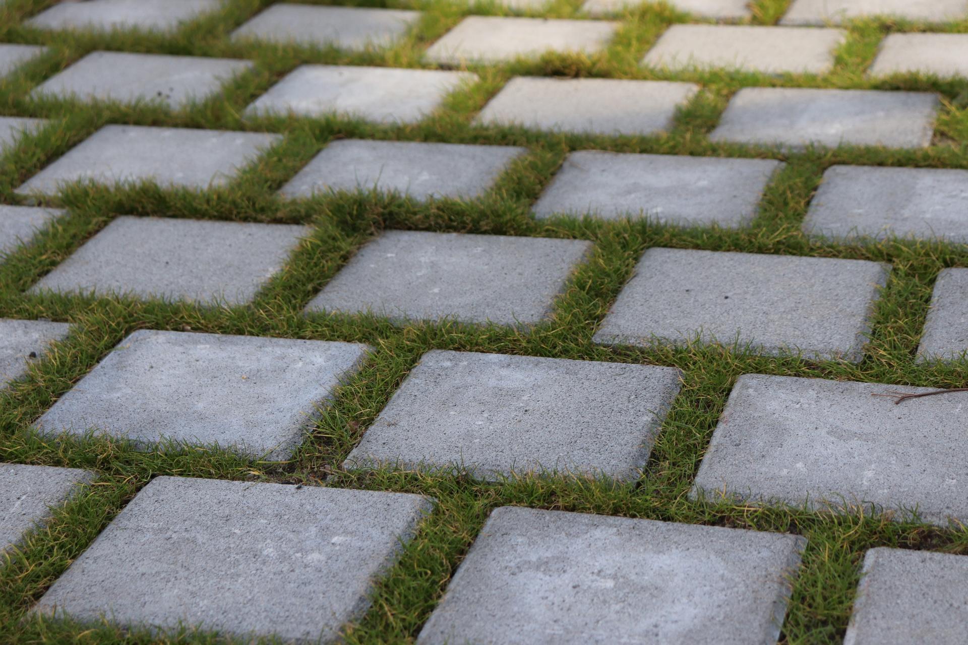 Paving in grass made of slabs