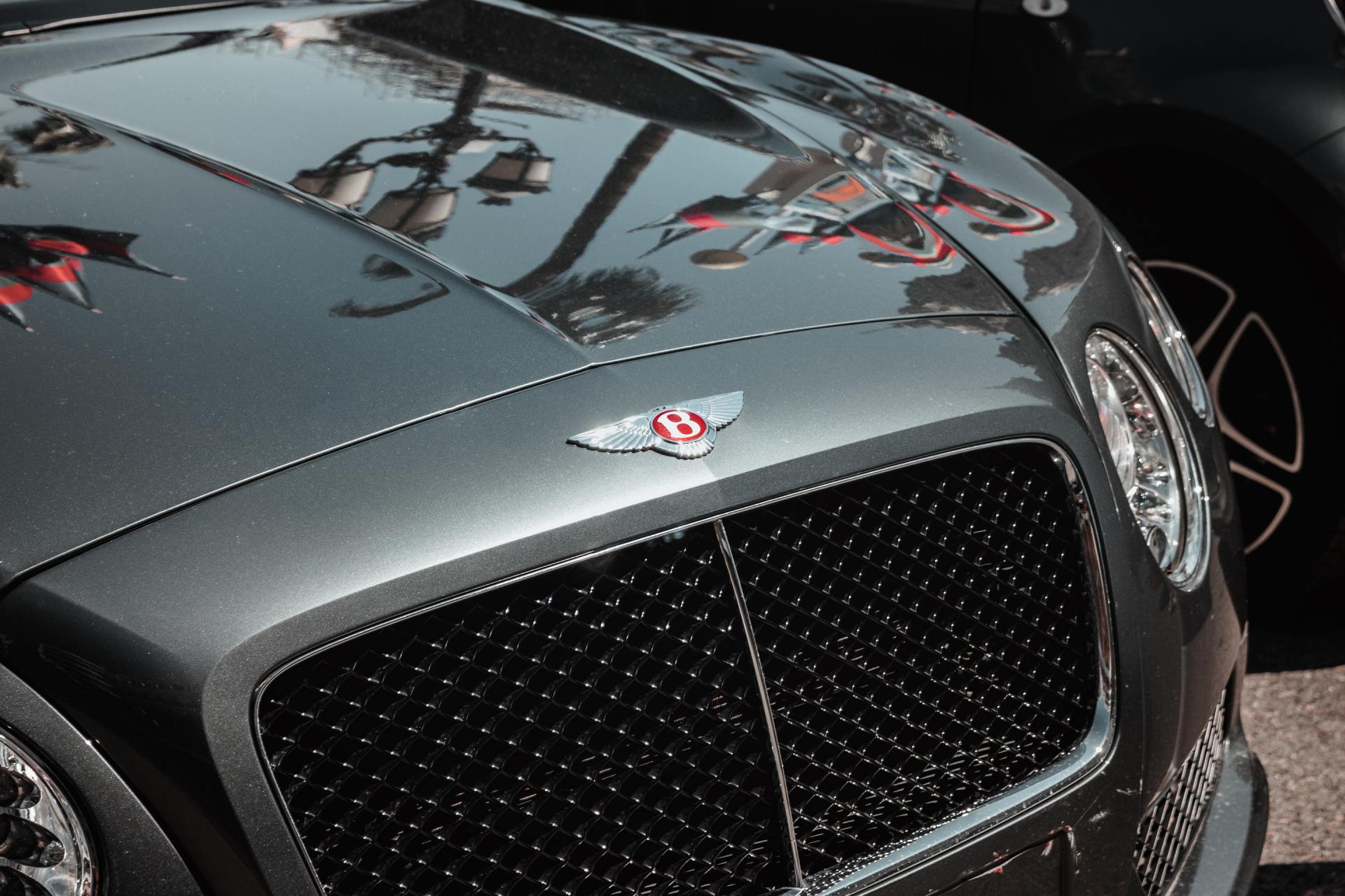slate grey Bentley hood close up