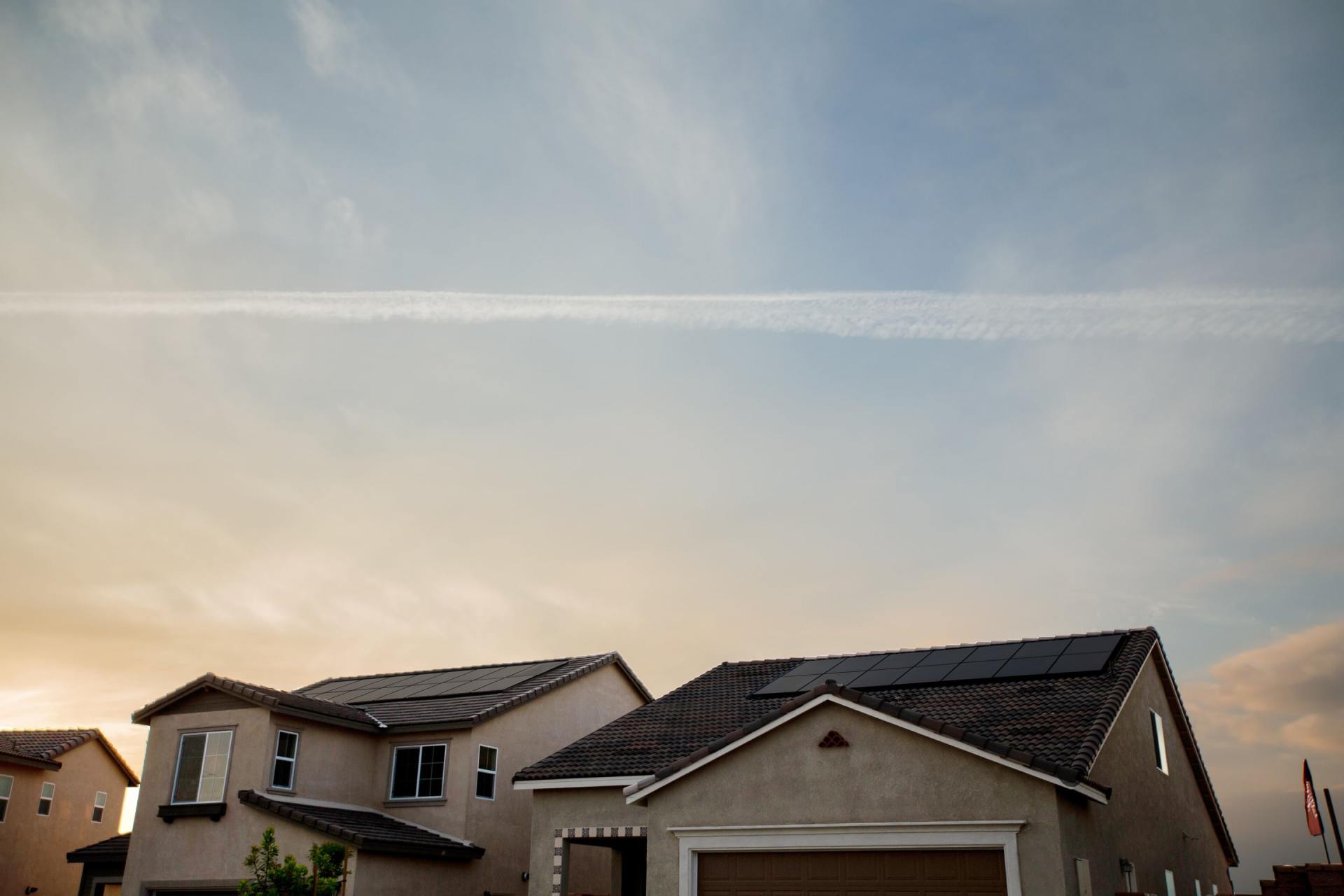 Residential solar panels on a rooftop during sunset in Las Vegas