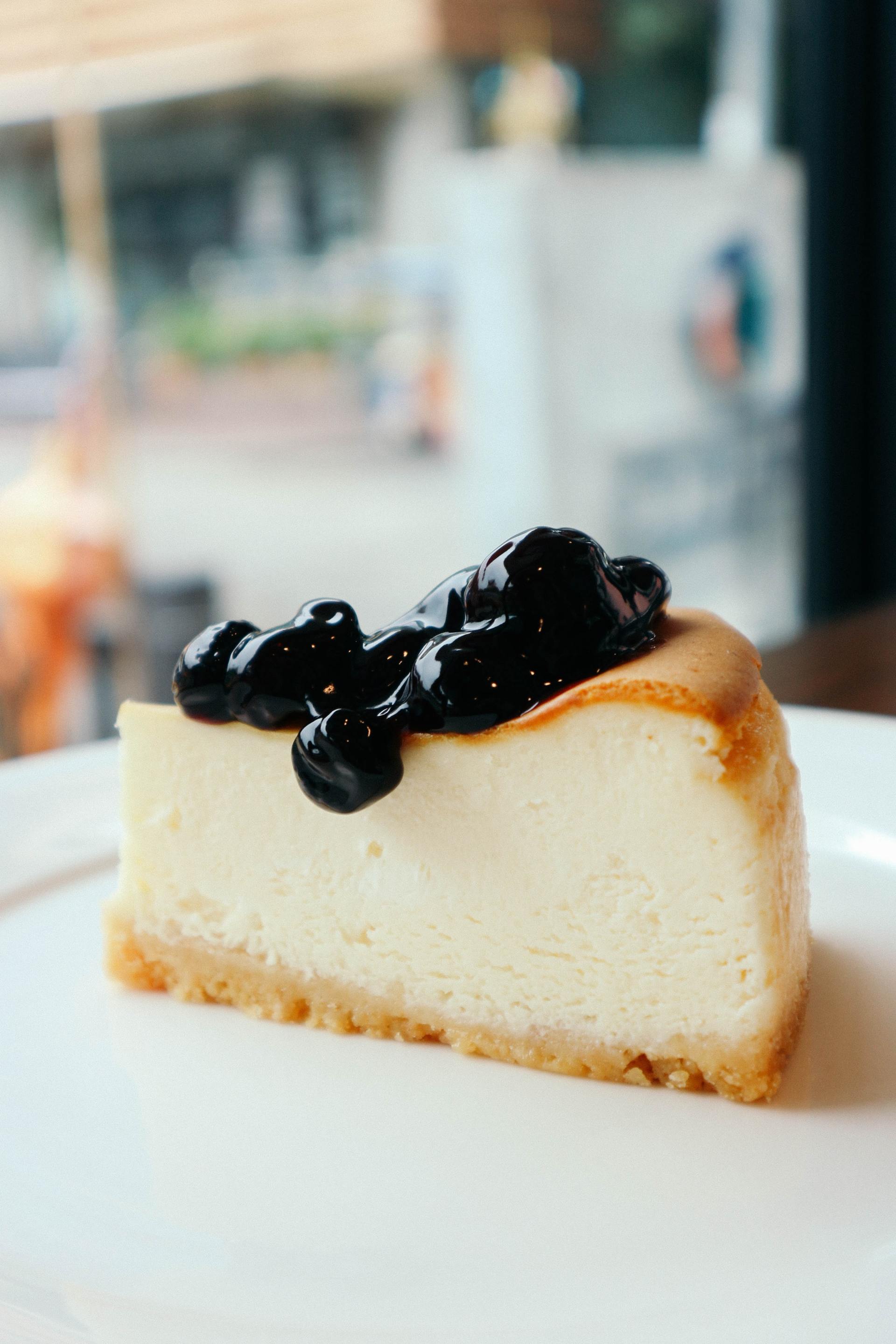 New York Style Cheesecake Topped with Blueberries