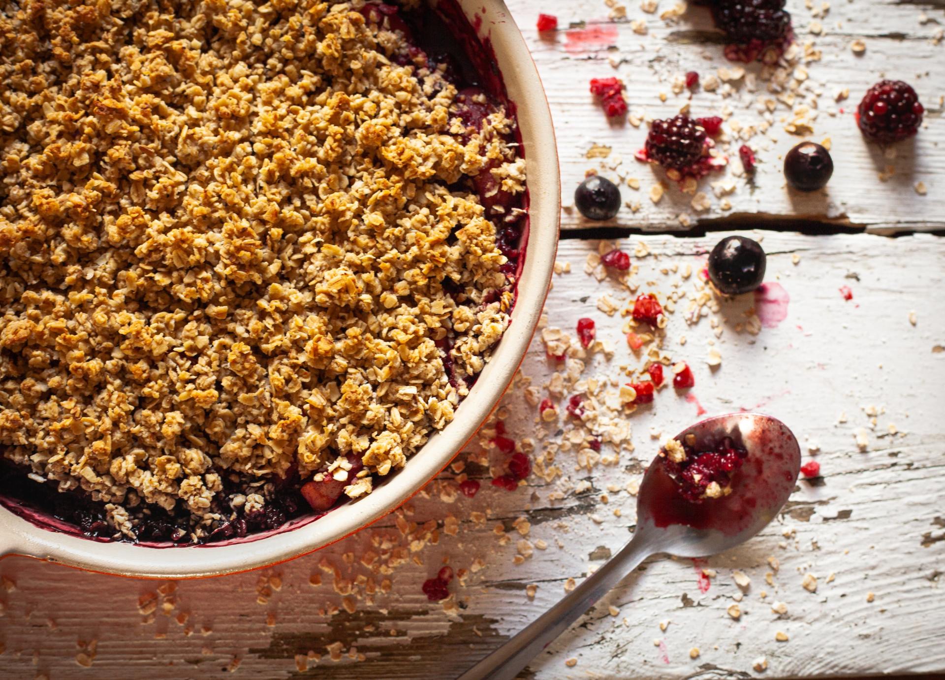 Crumble réalisé par le traiteur biorganic - traiteur haut de gamme belge