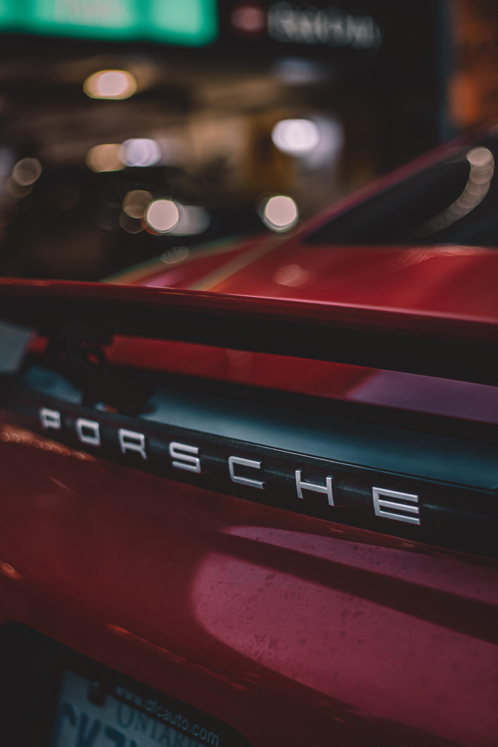 red Porsche spoiler close up