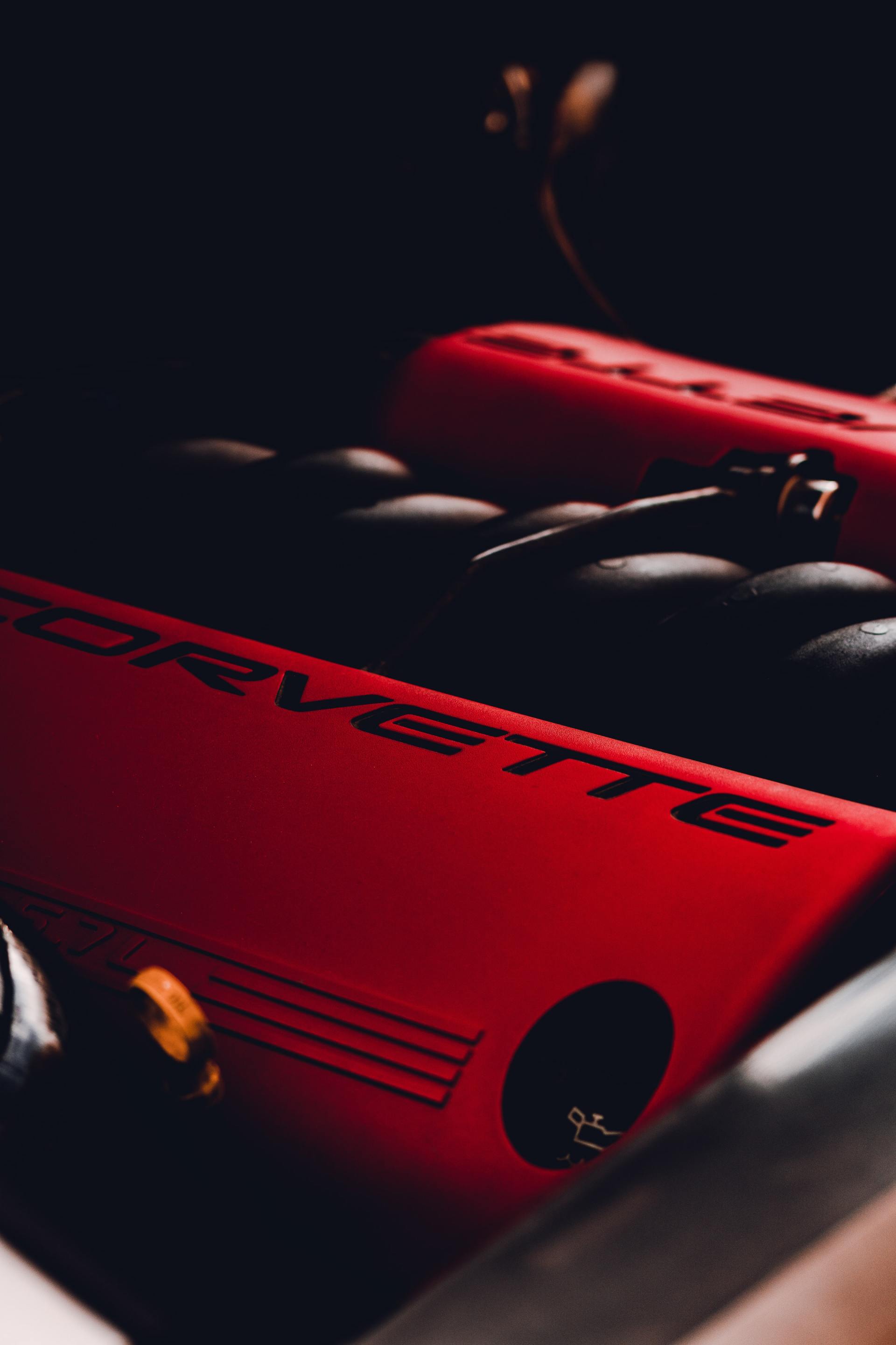 red Corvette engine close up