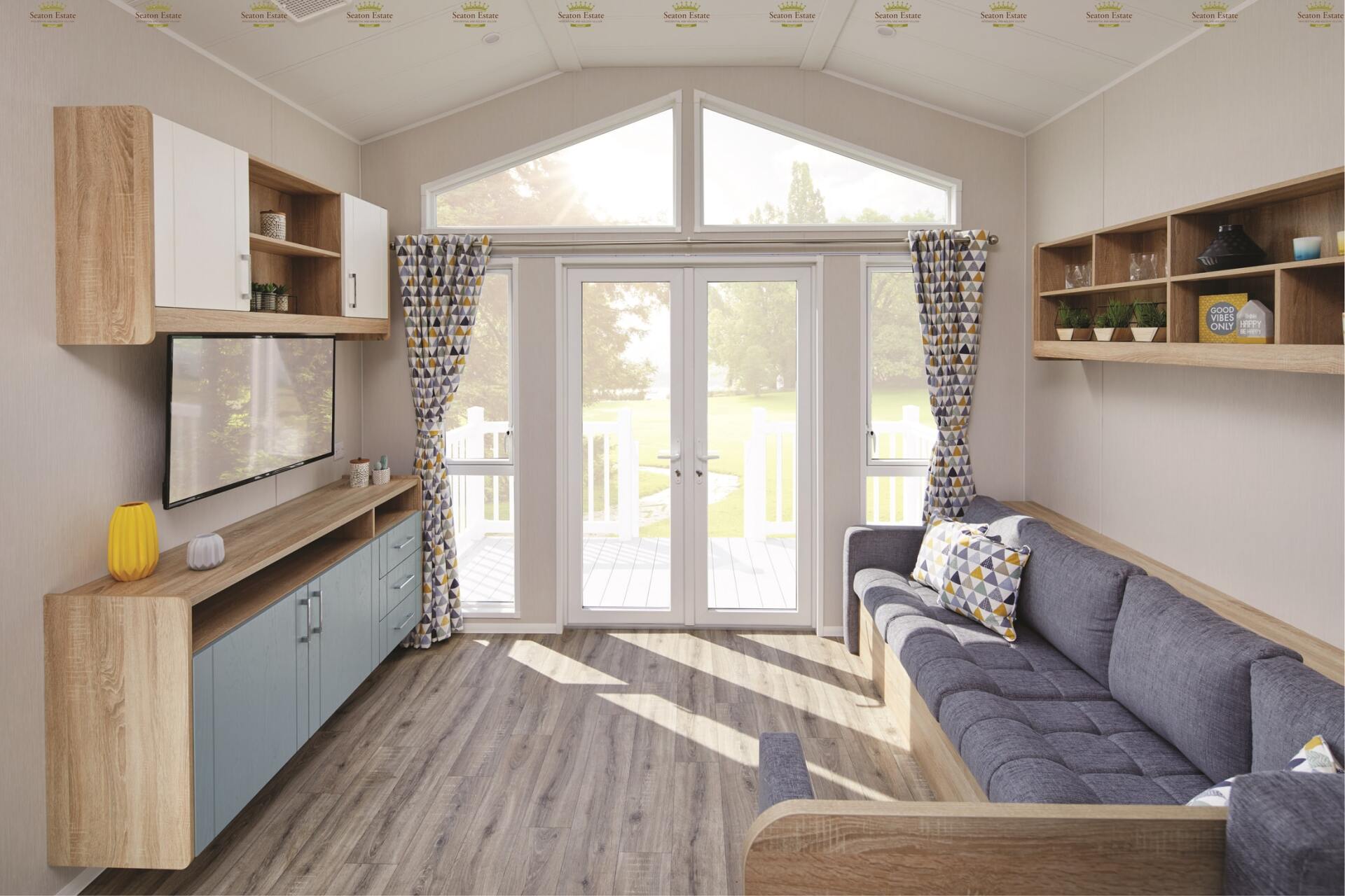 uPVC windows surrounding a french door on sides and top filling the whole wall area