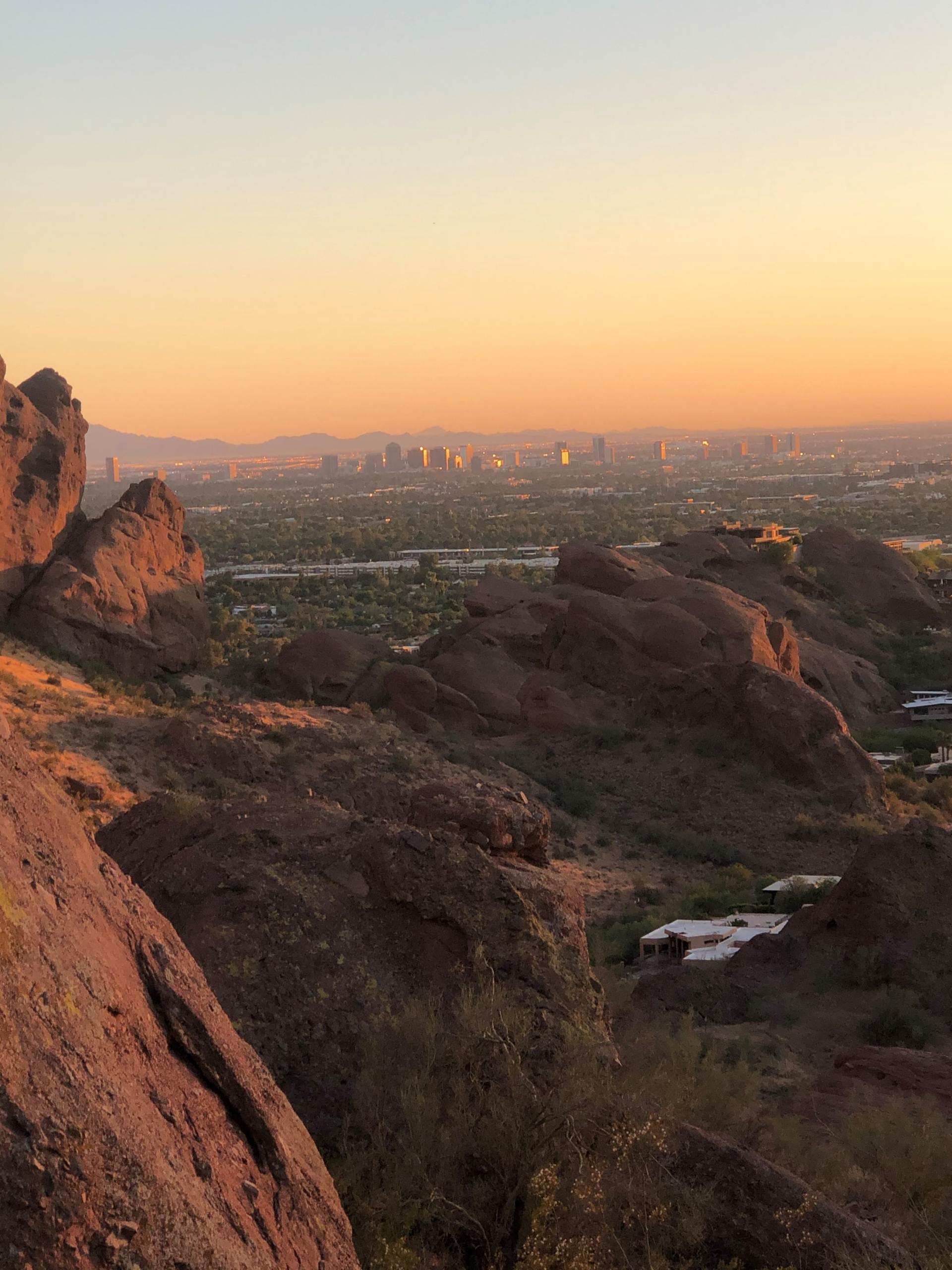 Phoenix, Arizona skyline from afar at sunset