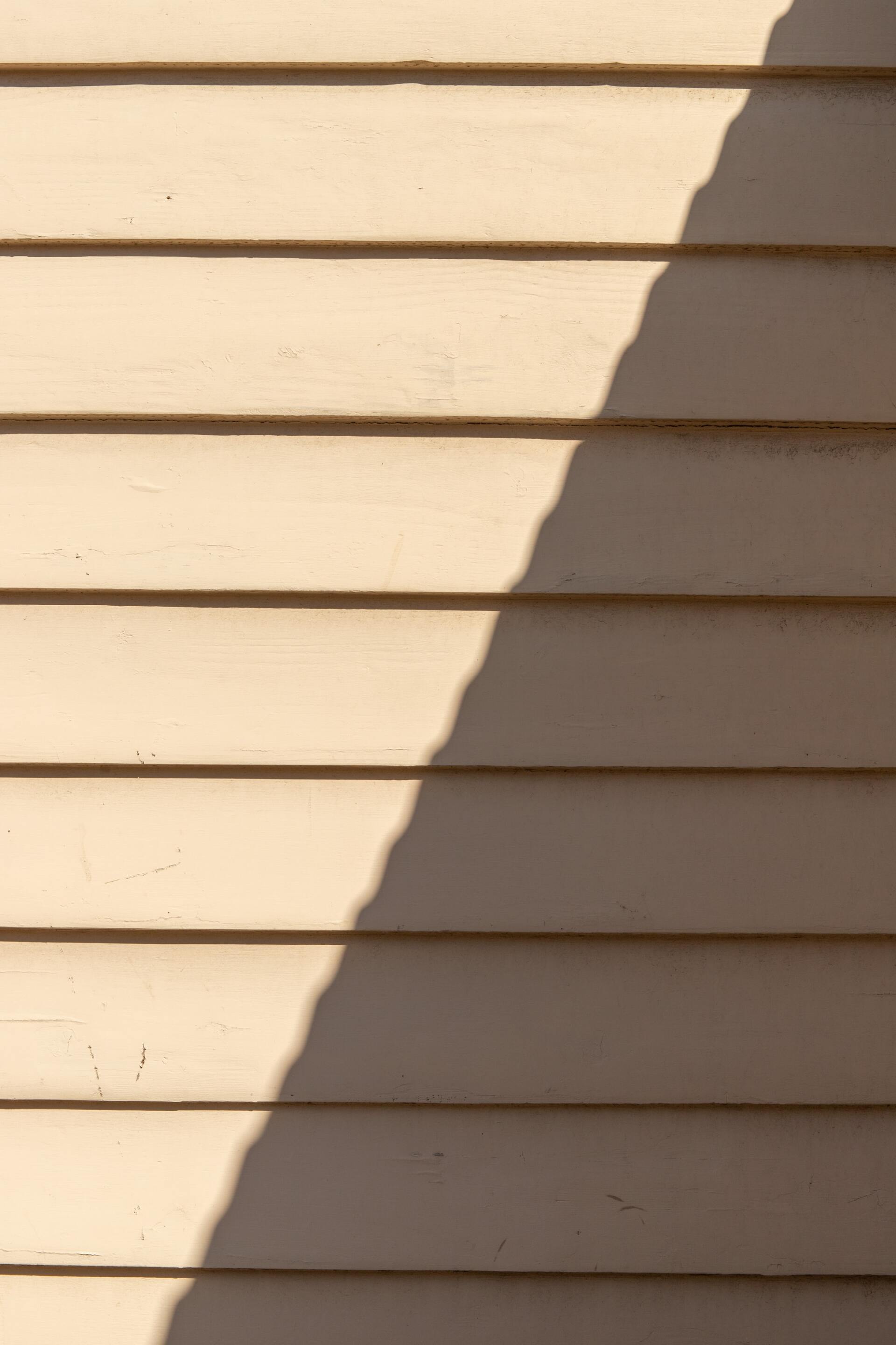 A shadow of a person is cast on a white siding wall.