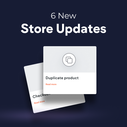 A picture of two cards with the words ``6 new store updates '' written on it.