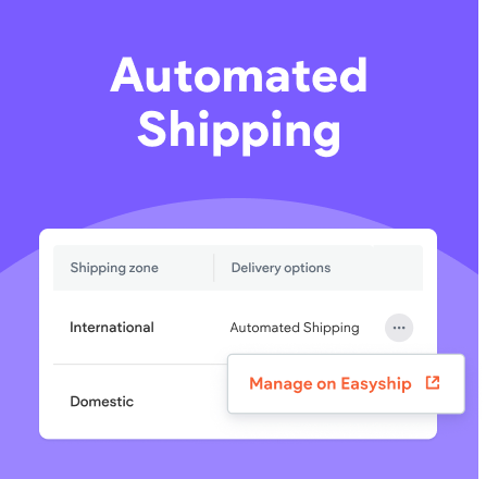 Shipping options showing automated shipping and manage on Easyship