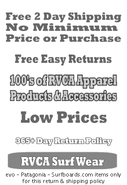 RVCA free shipping and 365 day 100% returns.